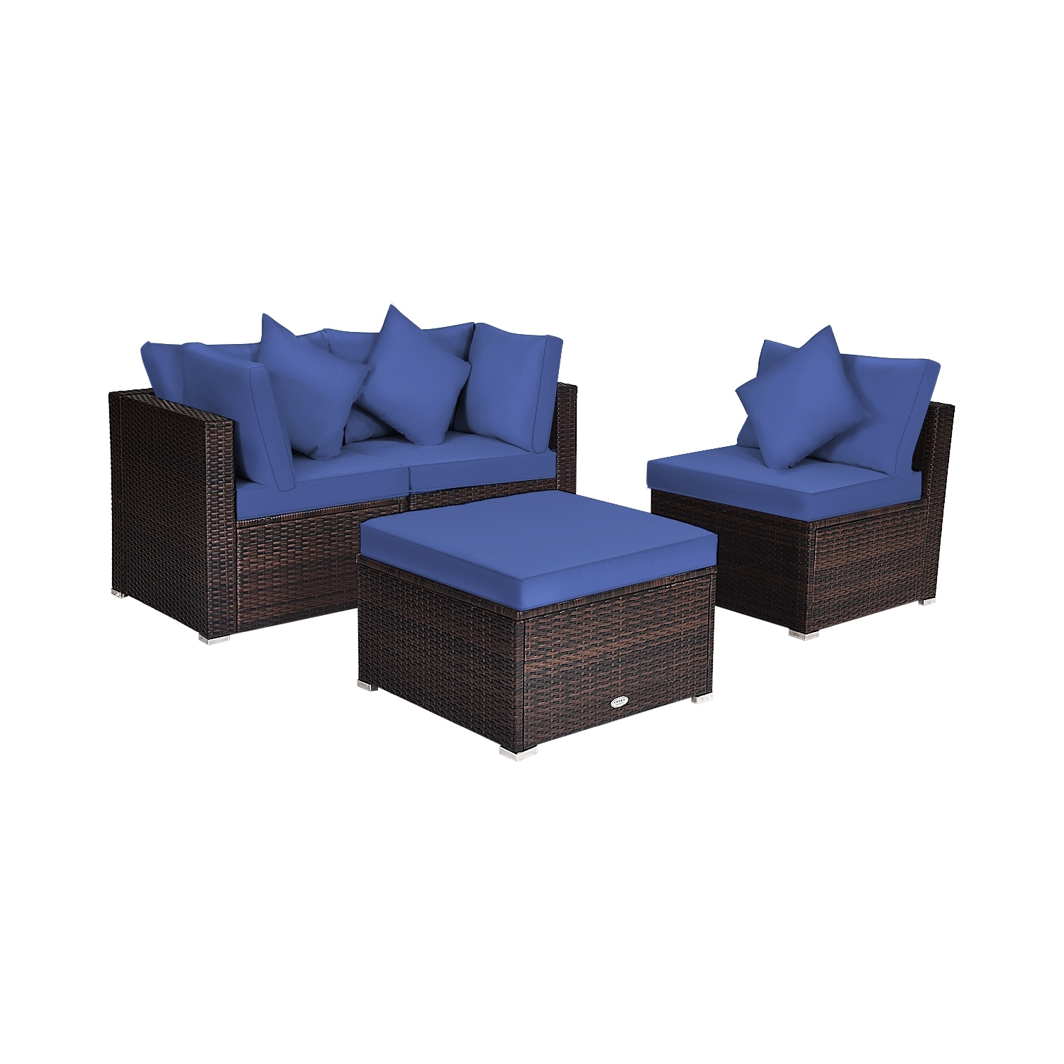 4-Piece Ottoman Garden Patio Rattan Wicker Furniture Set with Cushions