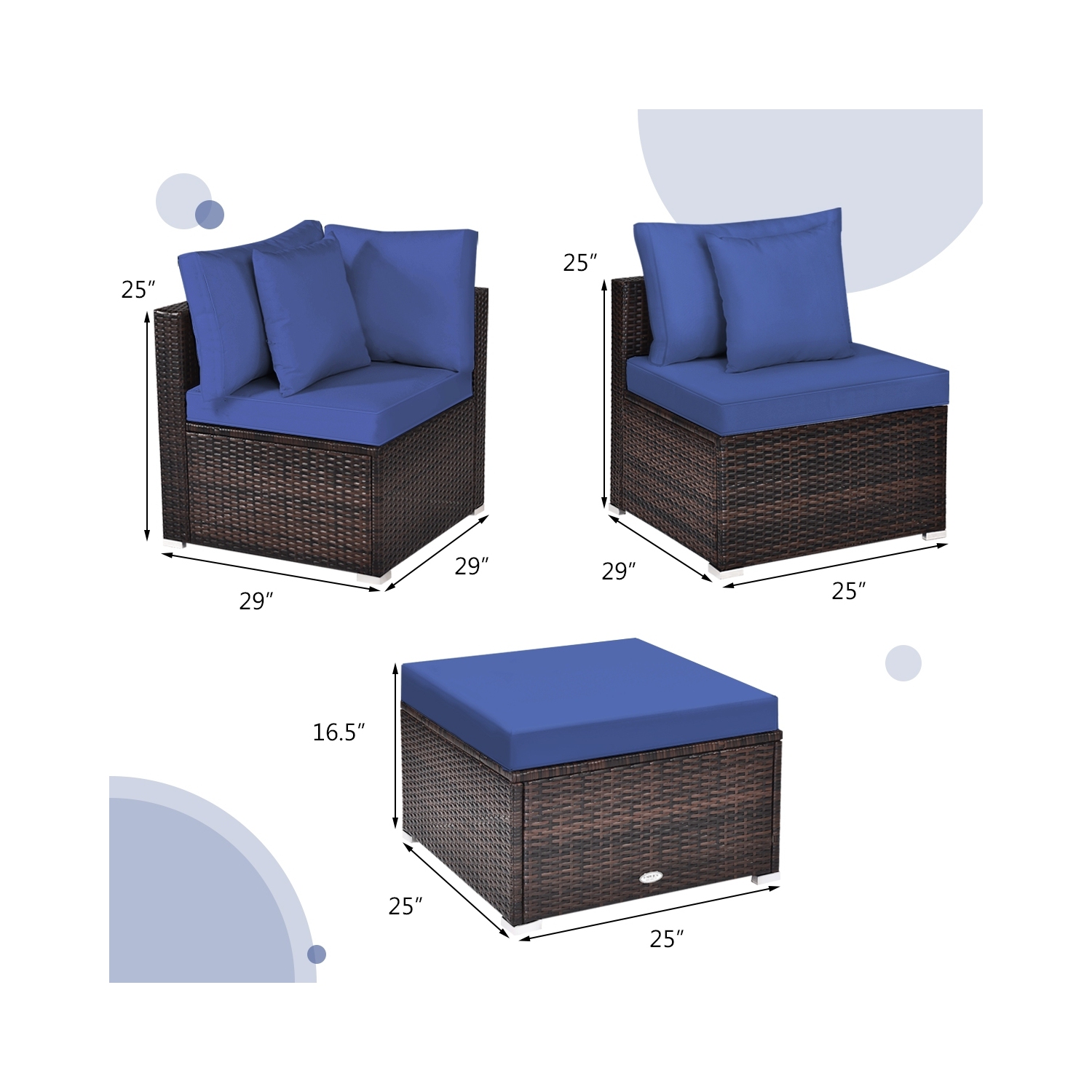 4-Piece Ottoman Garden Patio Rattan Wicker Furniture Set with Cushions