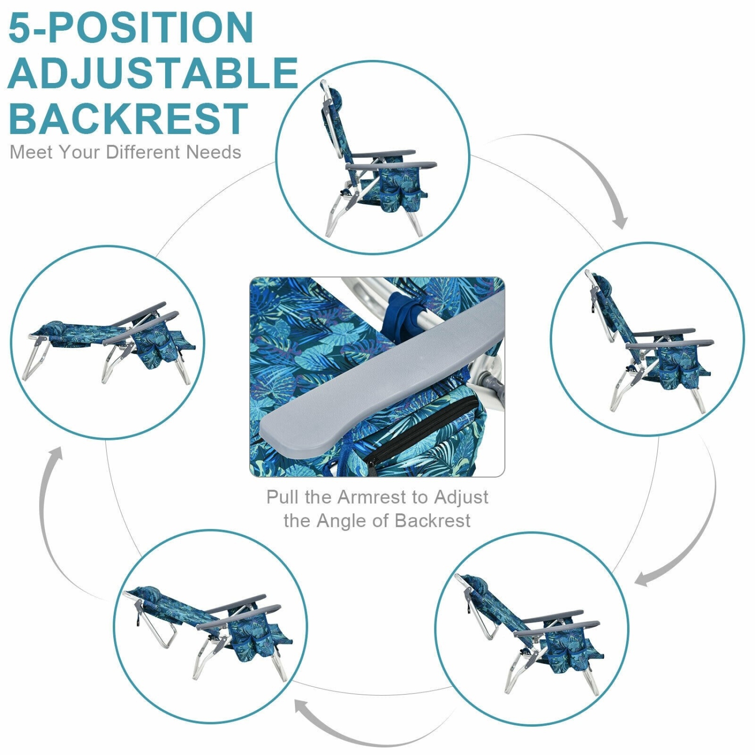 2-Pack Outdoor Folding Backpack Chairs with 5-Position Recline for Beach or Patio