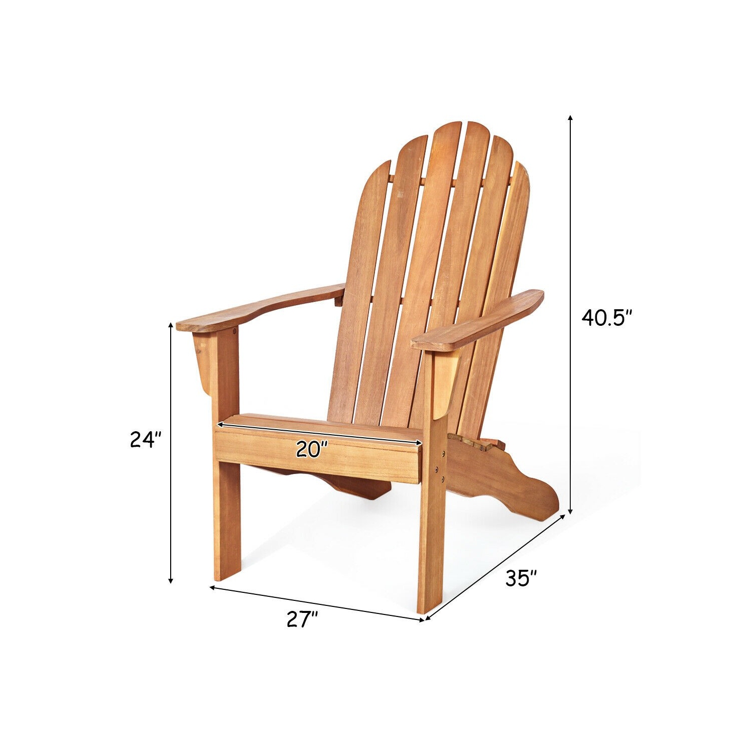 Wooden Outdoor Lounge Chair with Ergonomic Design for Yard and Garden-Natural