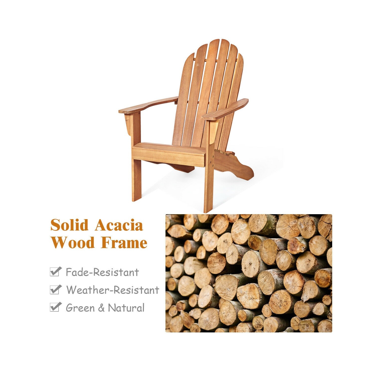 Wooden Outdoor Lounge Chair with Ergonomic Design for Yard and Garden-Natural