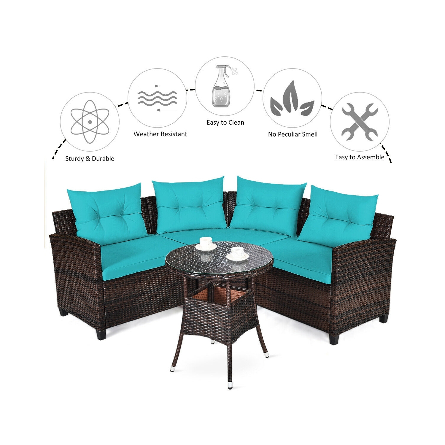 Outdoor 4-Piece Rattan Furniture Set with Cushions - Stylish Patio Seating