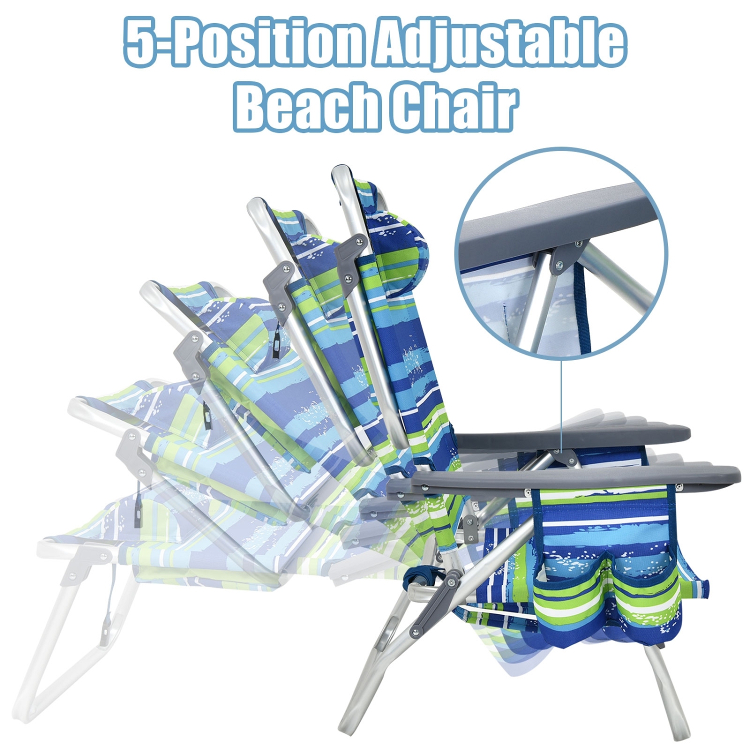 2-Piece Foldable Backpack Beach Chair Set with Cushioned Headrest and Storage Pocket