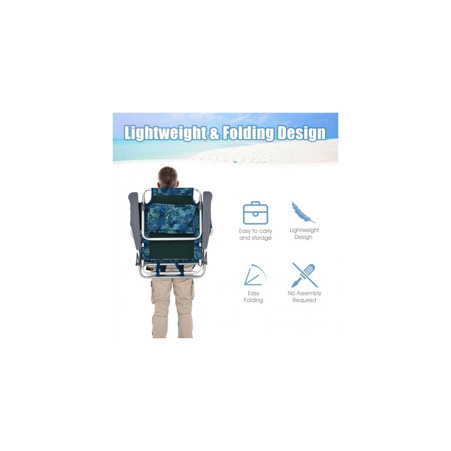 2-Piece Foldable Backpack Beach Chair Set with Cushioned Headrest and Storage Pocket