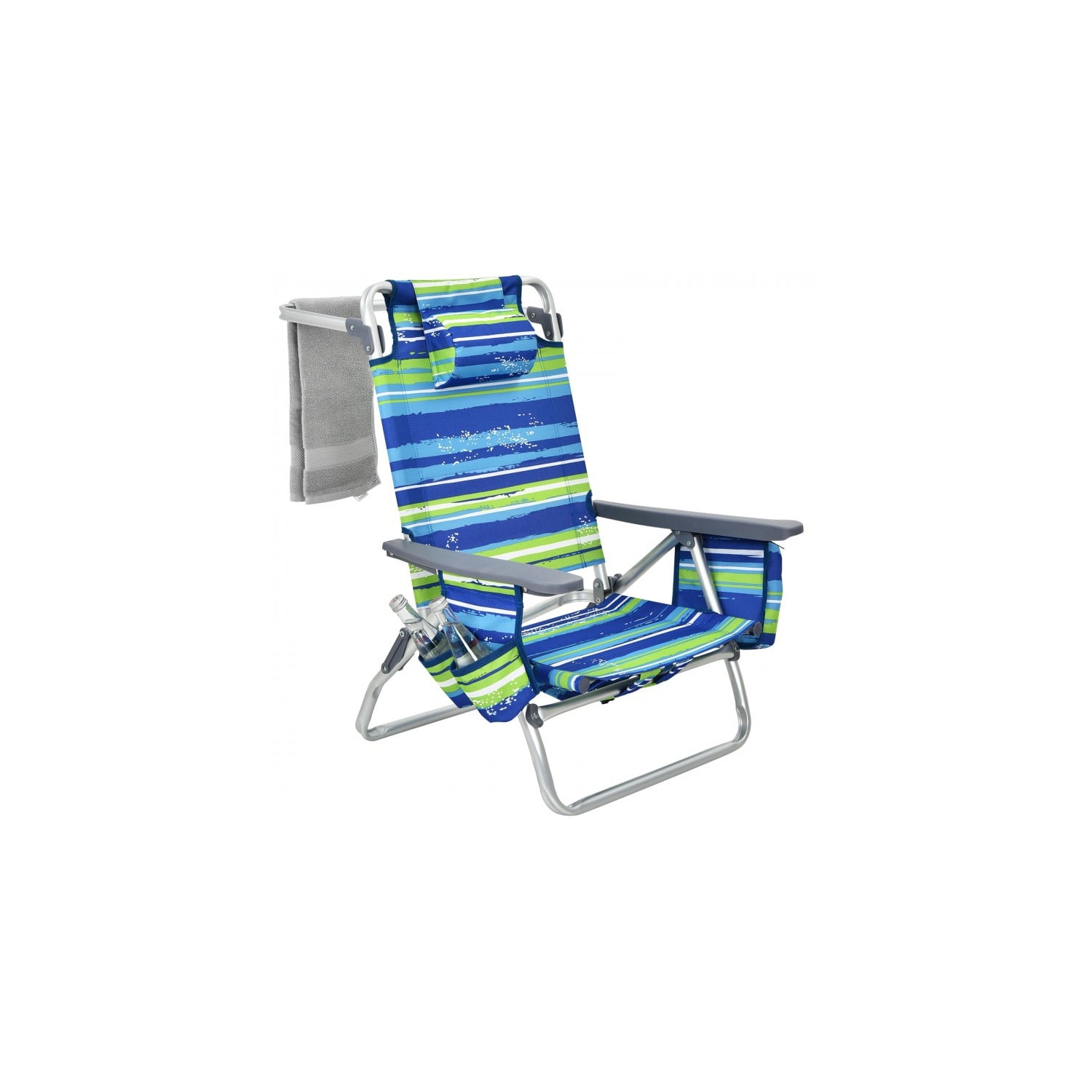 2-Piece Foldable Backpack Beach Chair Set with Cushioned Headrest and Storage Pocket