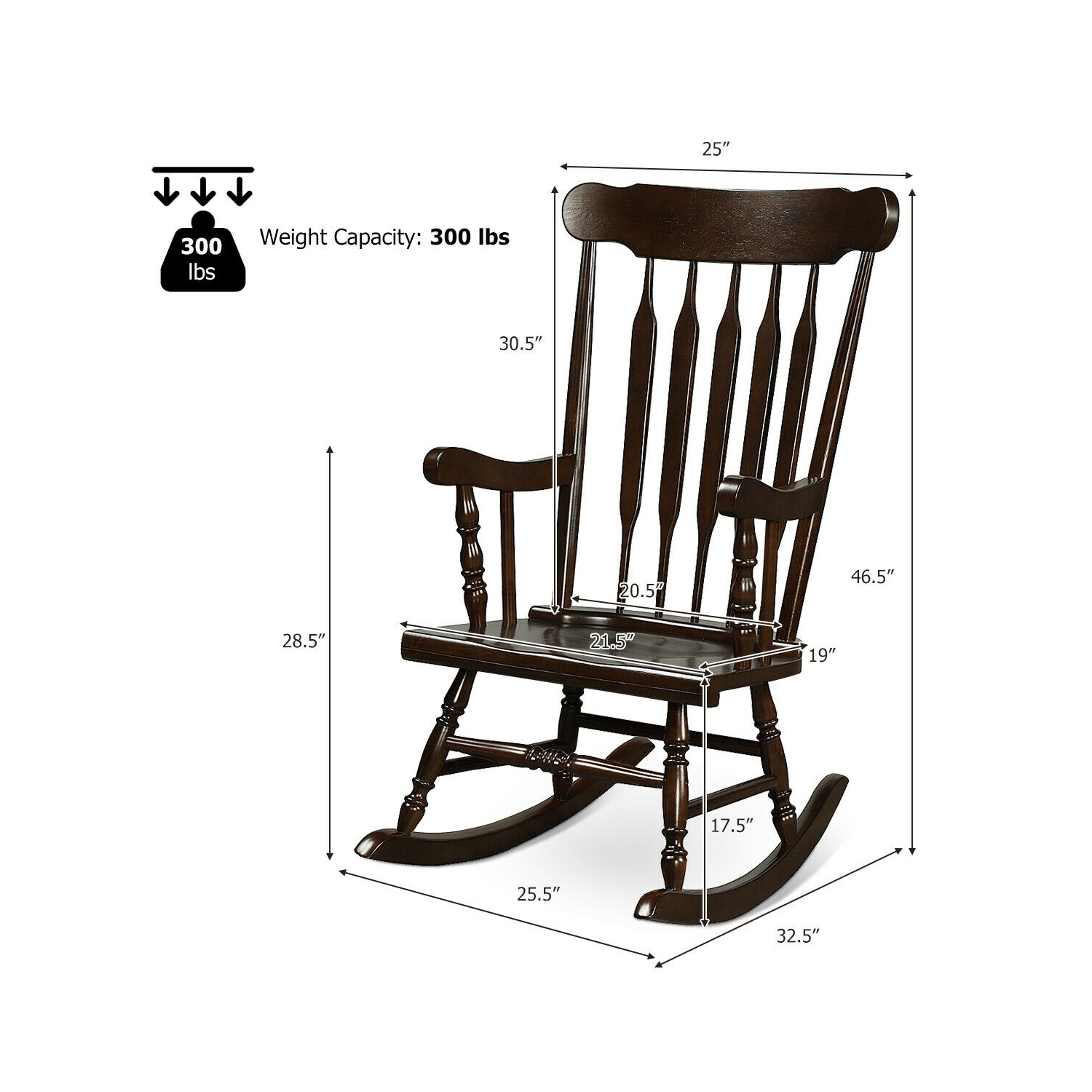 Chaise berçante en bois massif au fini lustré pour véranda intérieure ou extérieure