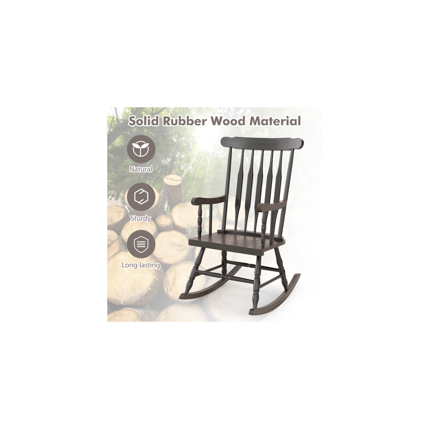 Chaise berçante en bois massif au fini lustré pour véranda intérieure ou extérieure