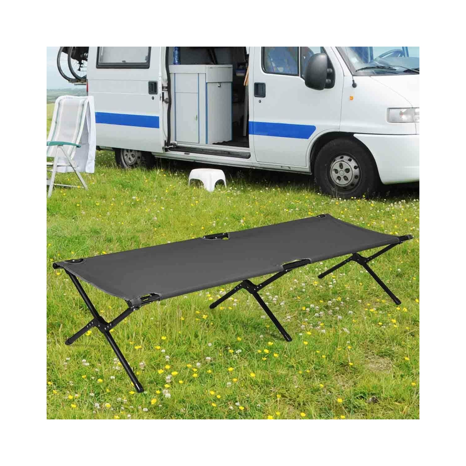Lit de camping pliant pour enfants adultes – Gris