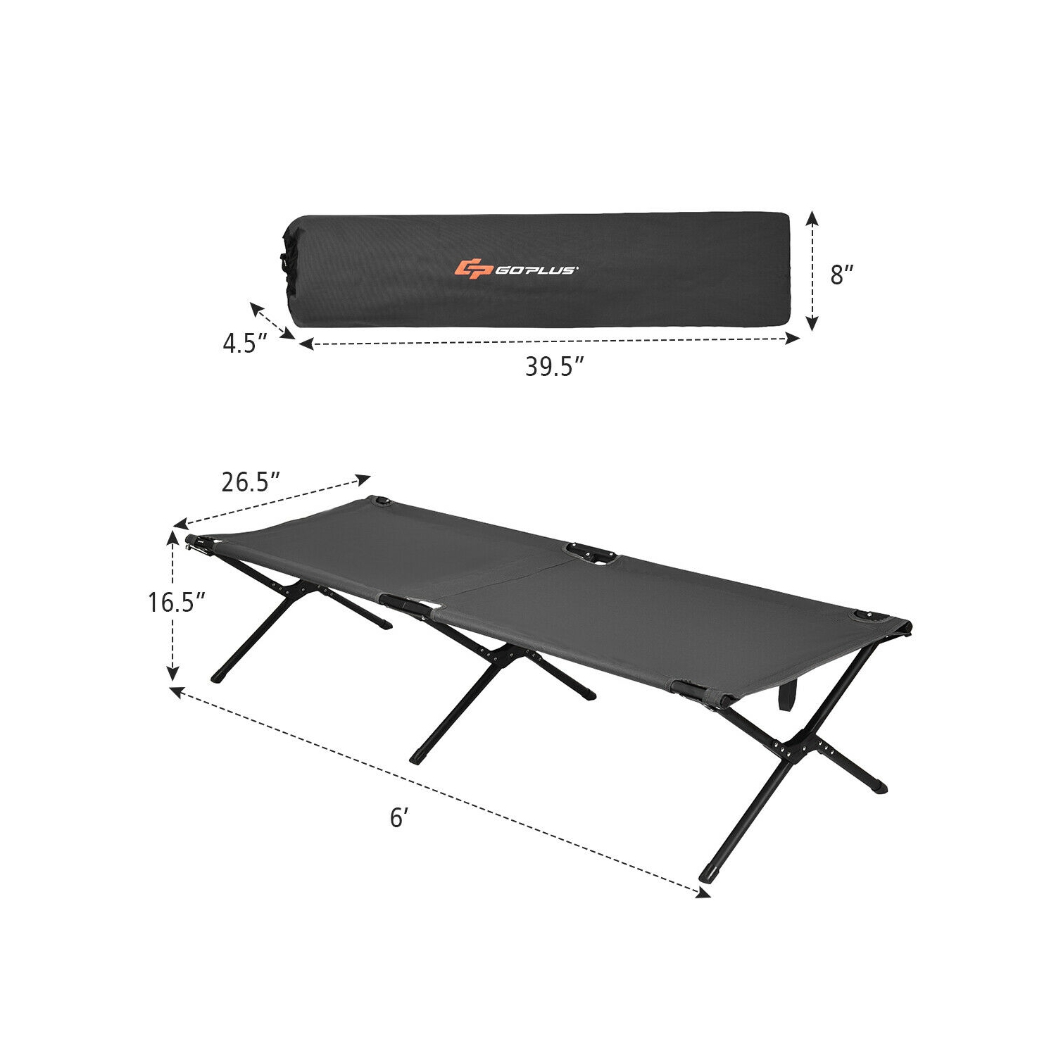 Lit de camping pliant pour enfants adultes – Gris