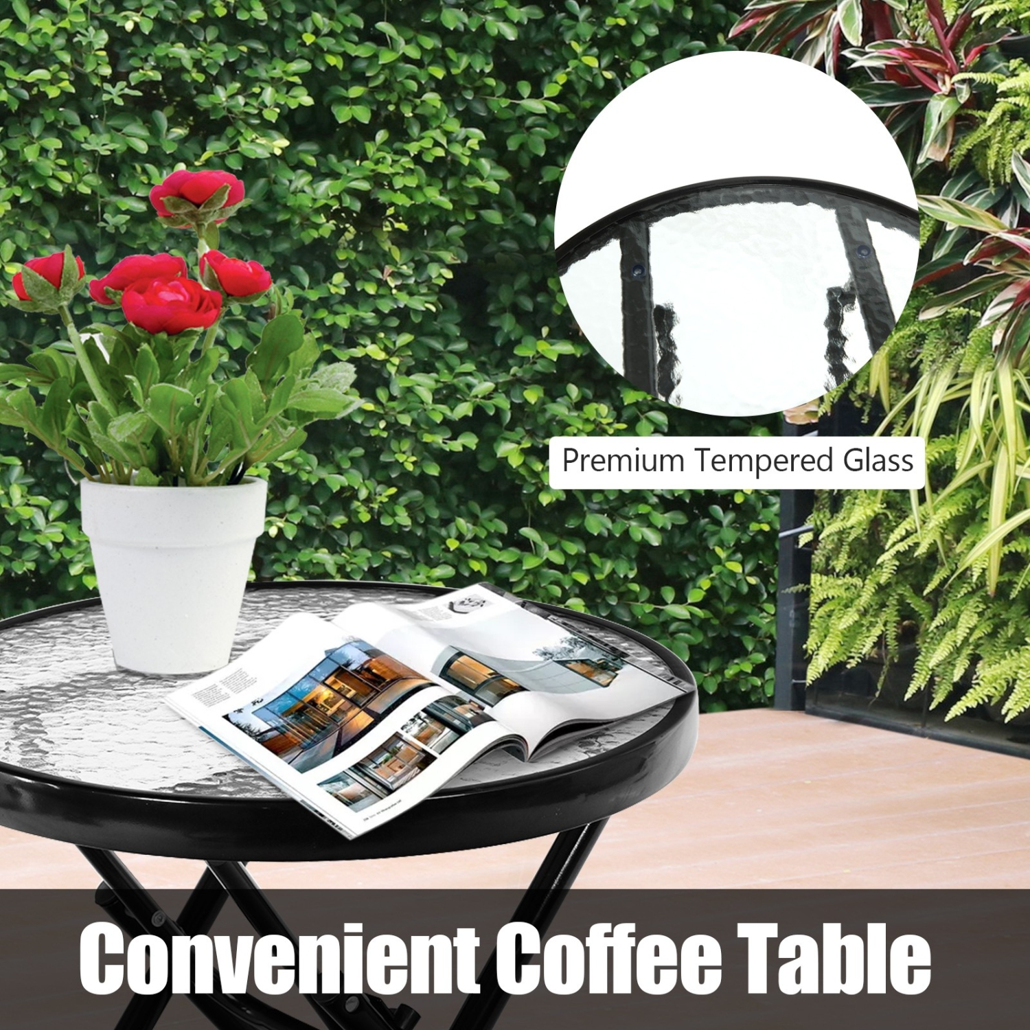 3 Pcs Outdoor Folding Rocking Chair Table Set with Cushion-Red