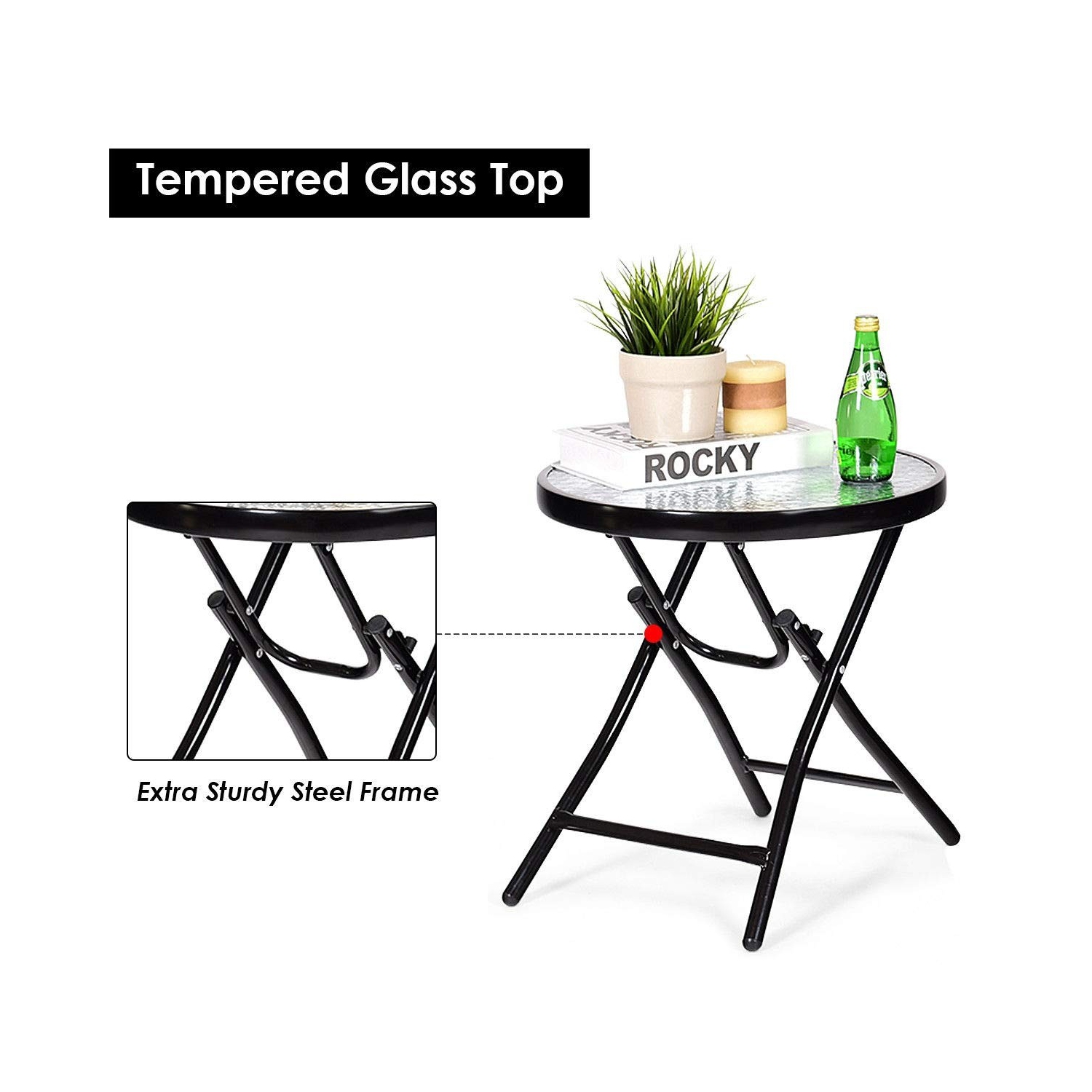 3 Pcs Outdoor Folding Rocking Chair Table Set with Cushion-Red