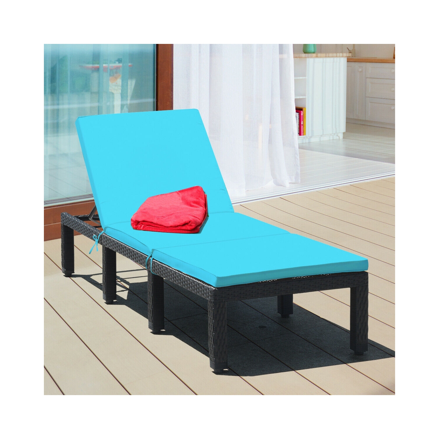 Patio Rattan Cushioned Height Adjustable Lounge Chair