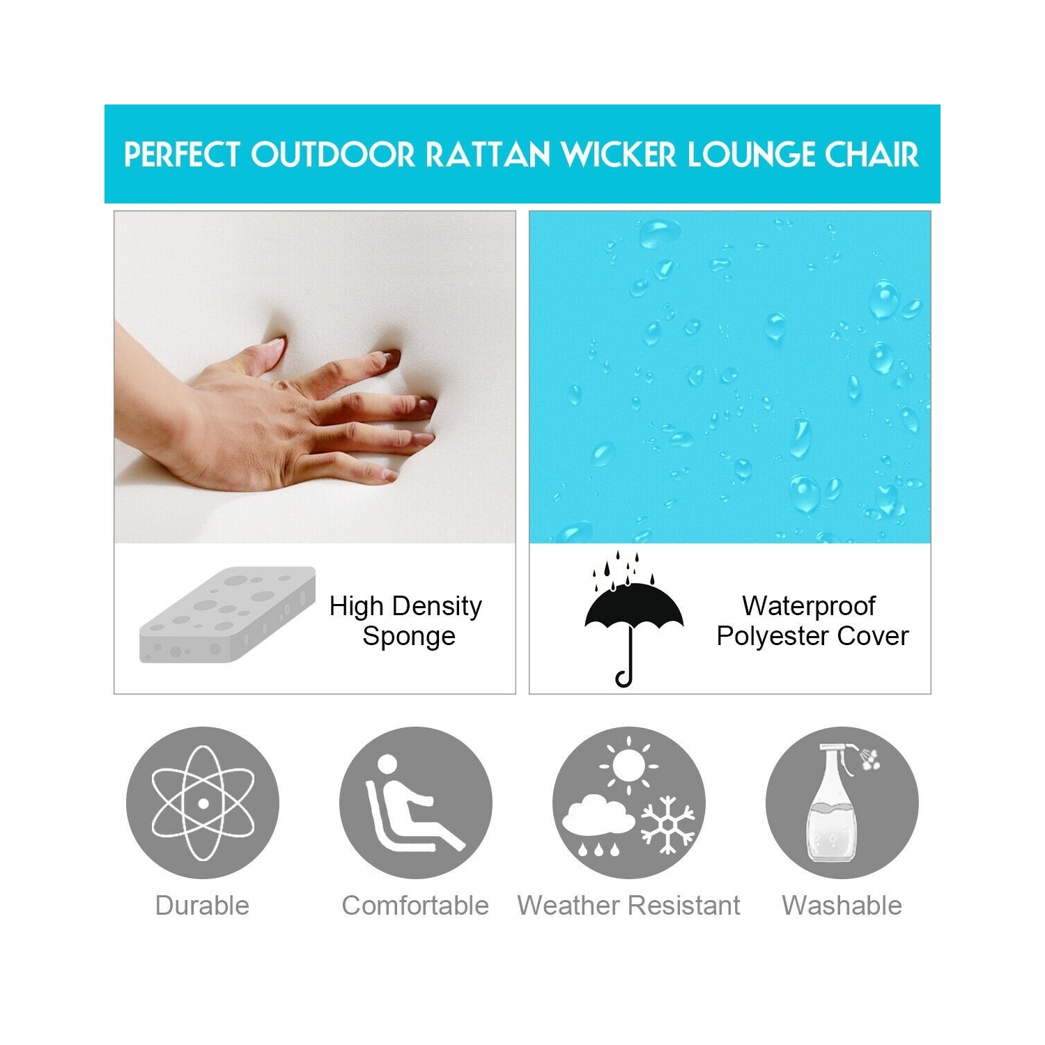 Patio Rattan Cushioned Height Adjustable Lounge Chair