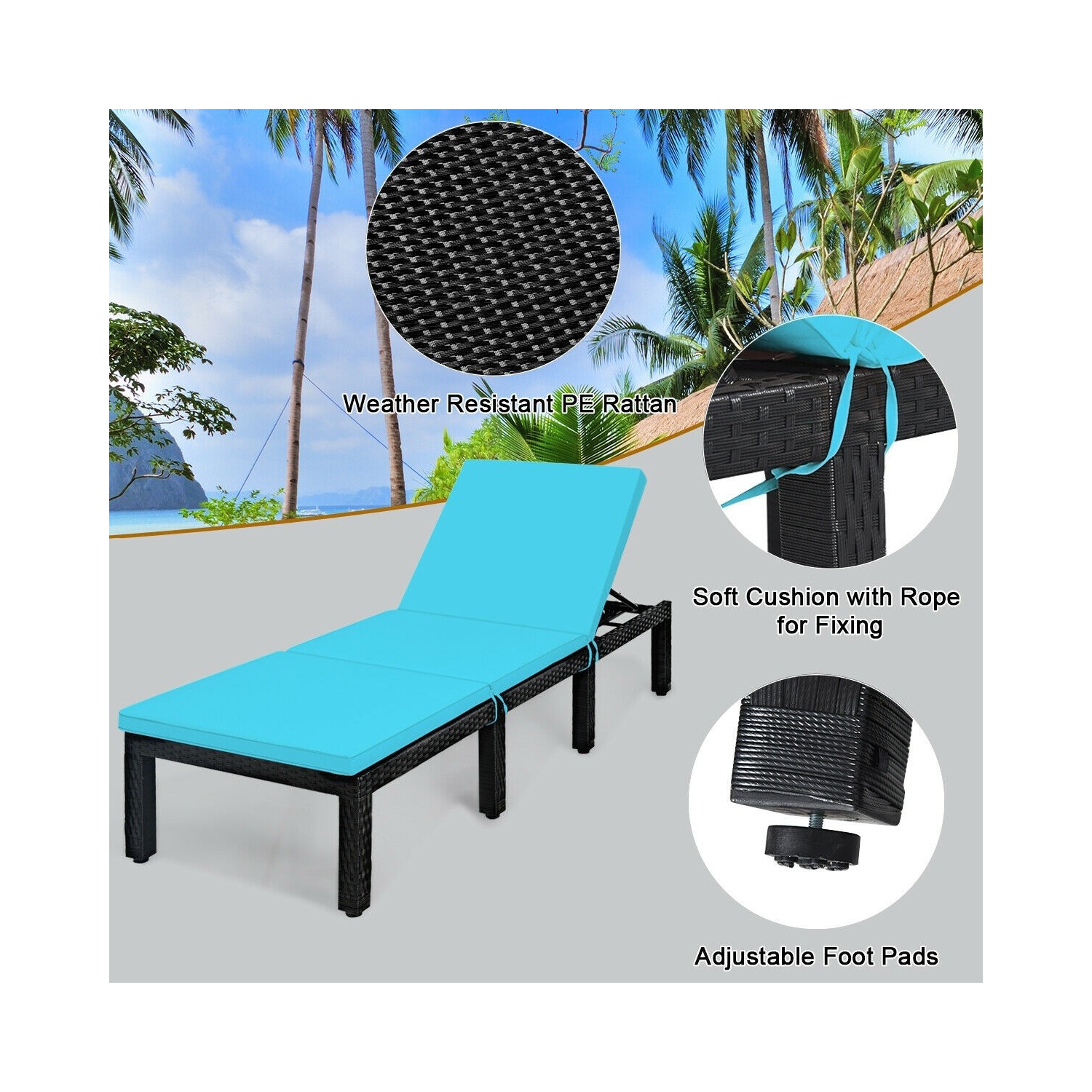 Patio Rattan Cushioned Height Adjustable Lounge Chair
