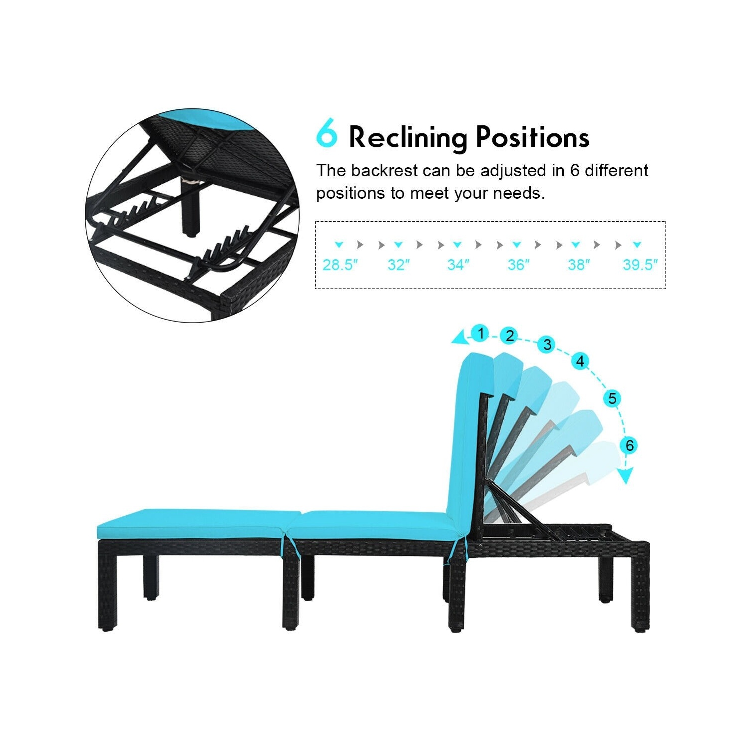 Patio Rattan Cushioned Height Adjustable Lounge Chair