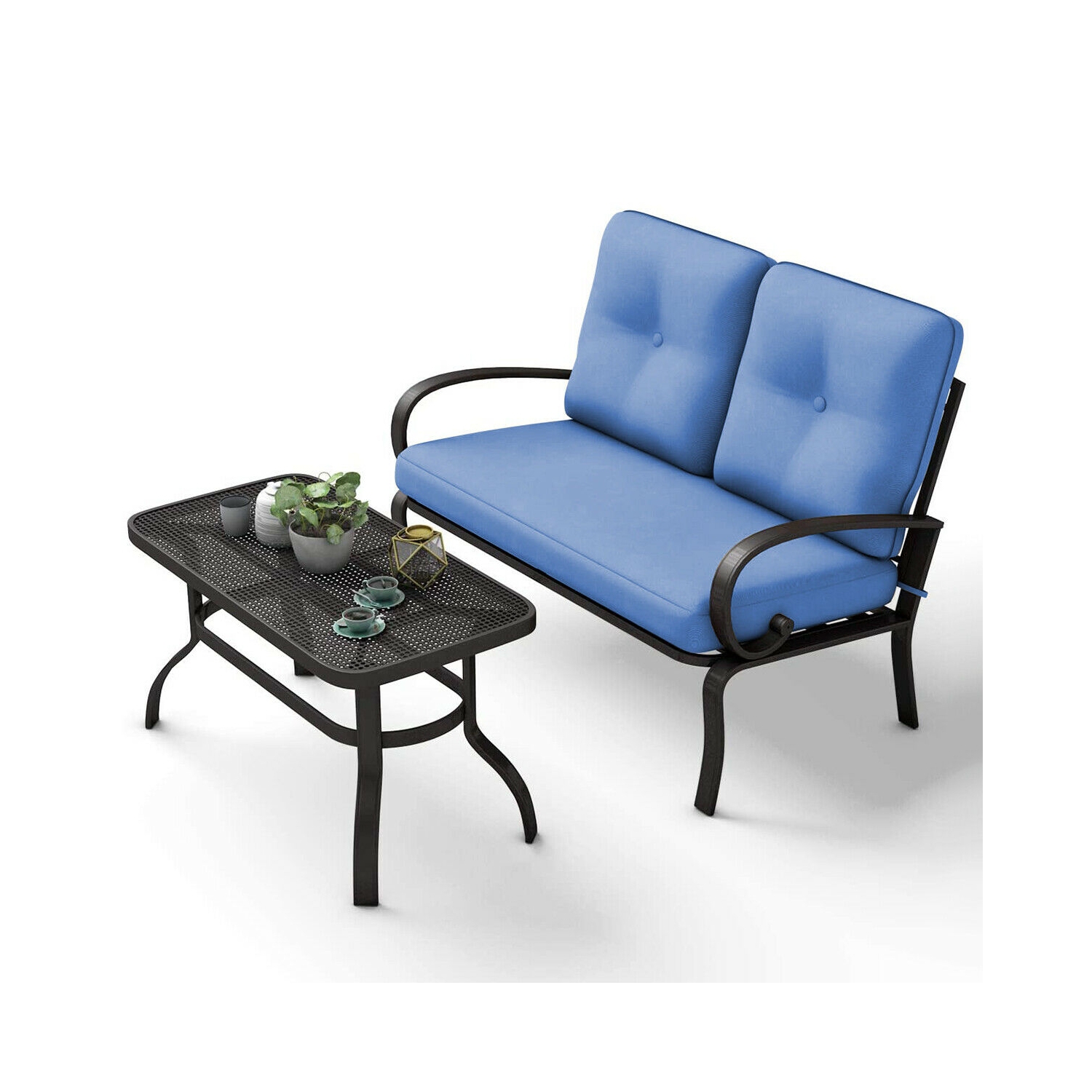 2-Piece Patio Furniture Set – Outdoor Cushioned Seats with Coffee Table for Garden or Balcony