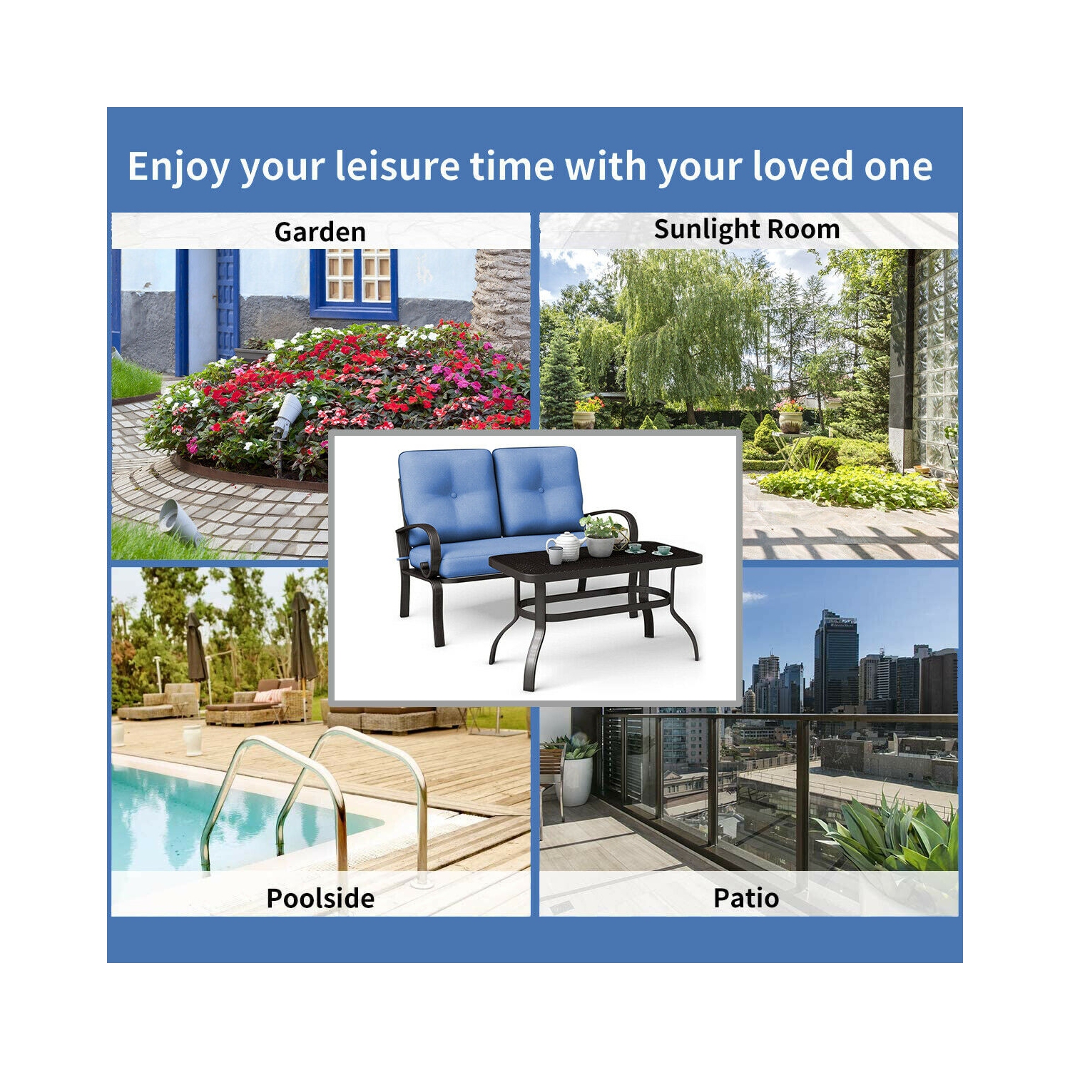 2-Piece Patio Furniture Set – Outdoor Cushioned Seats with Coffee Table for Garden or Balcony