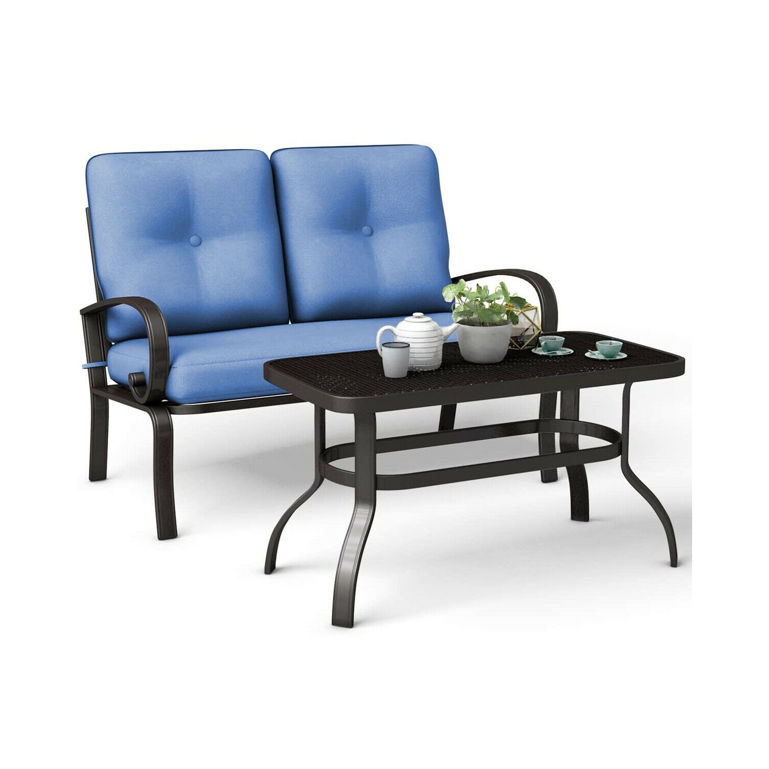 2-Piece Patio Furniture Set – Outdoor Cushioned Seats with Coffee Table for Garden or Balcony