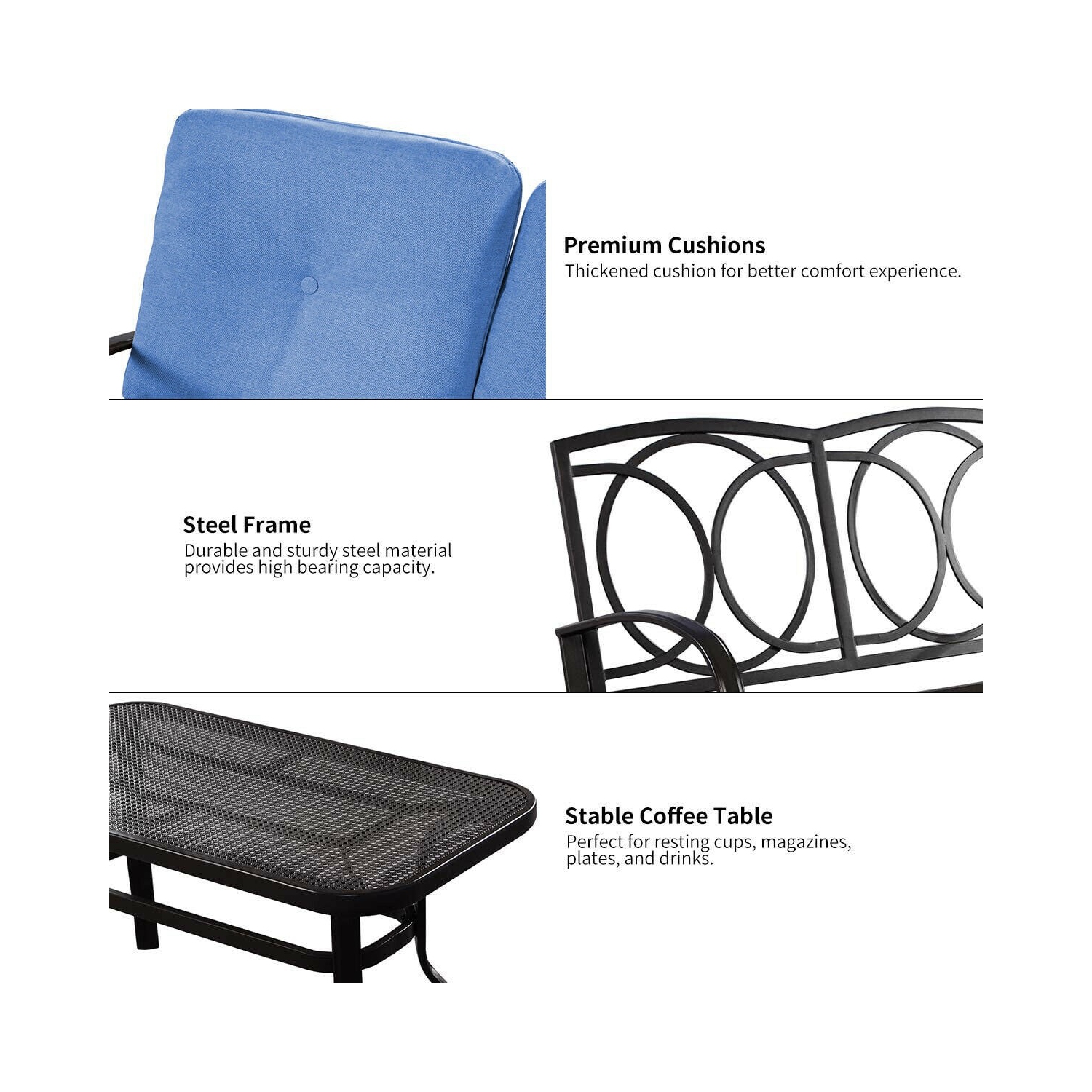 2-Piece Patio Furniture Set – Outdoor Cushioned Seats with Coffee Table for Garden or Balcony