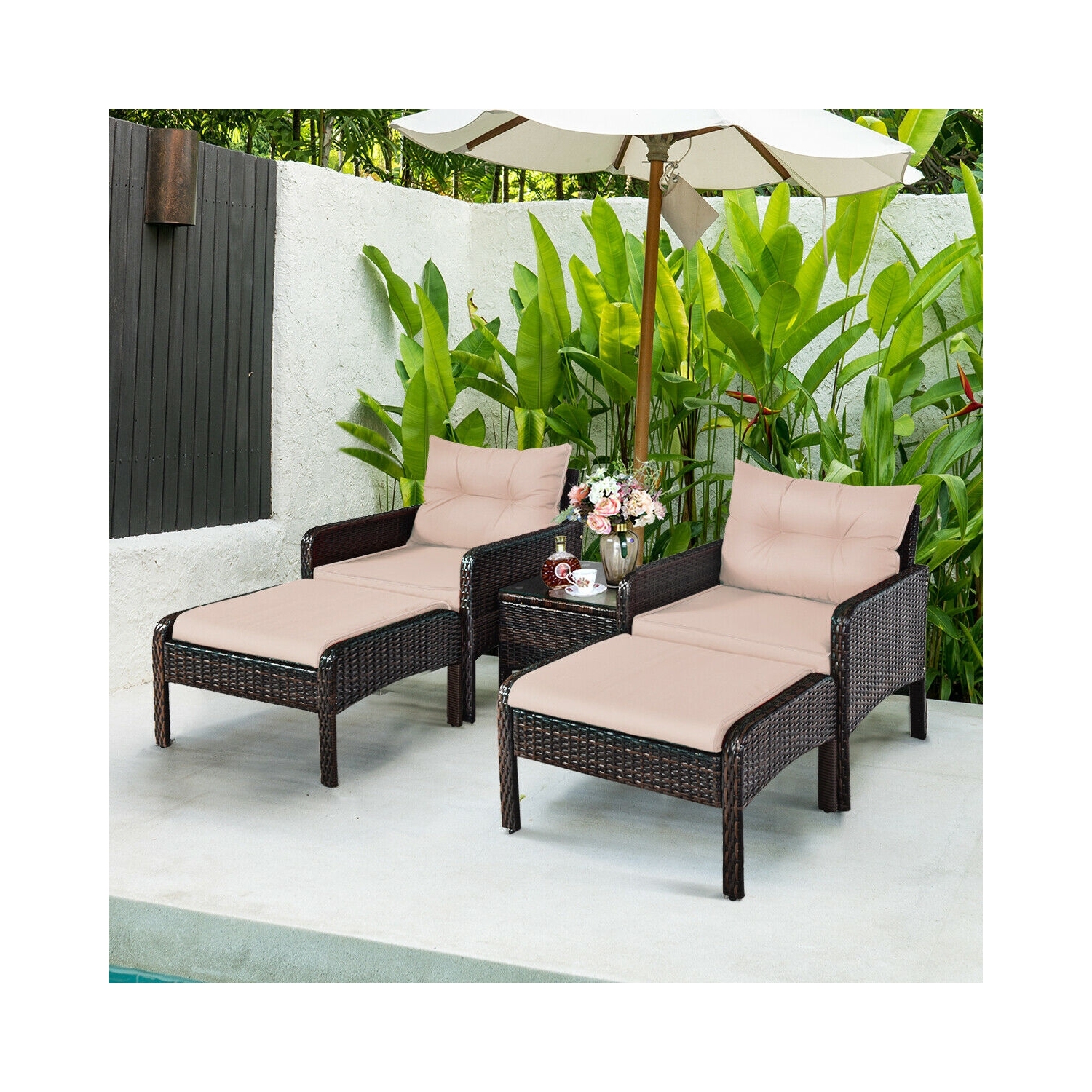 5-Piece Rattan Wicker Patio Sofa Set for Outdoor Use - Stylish and Comfortable