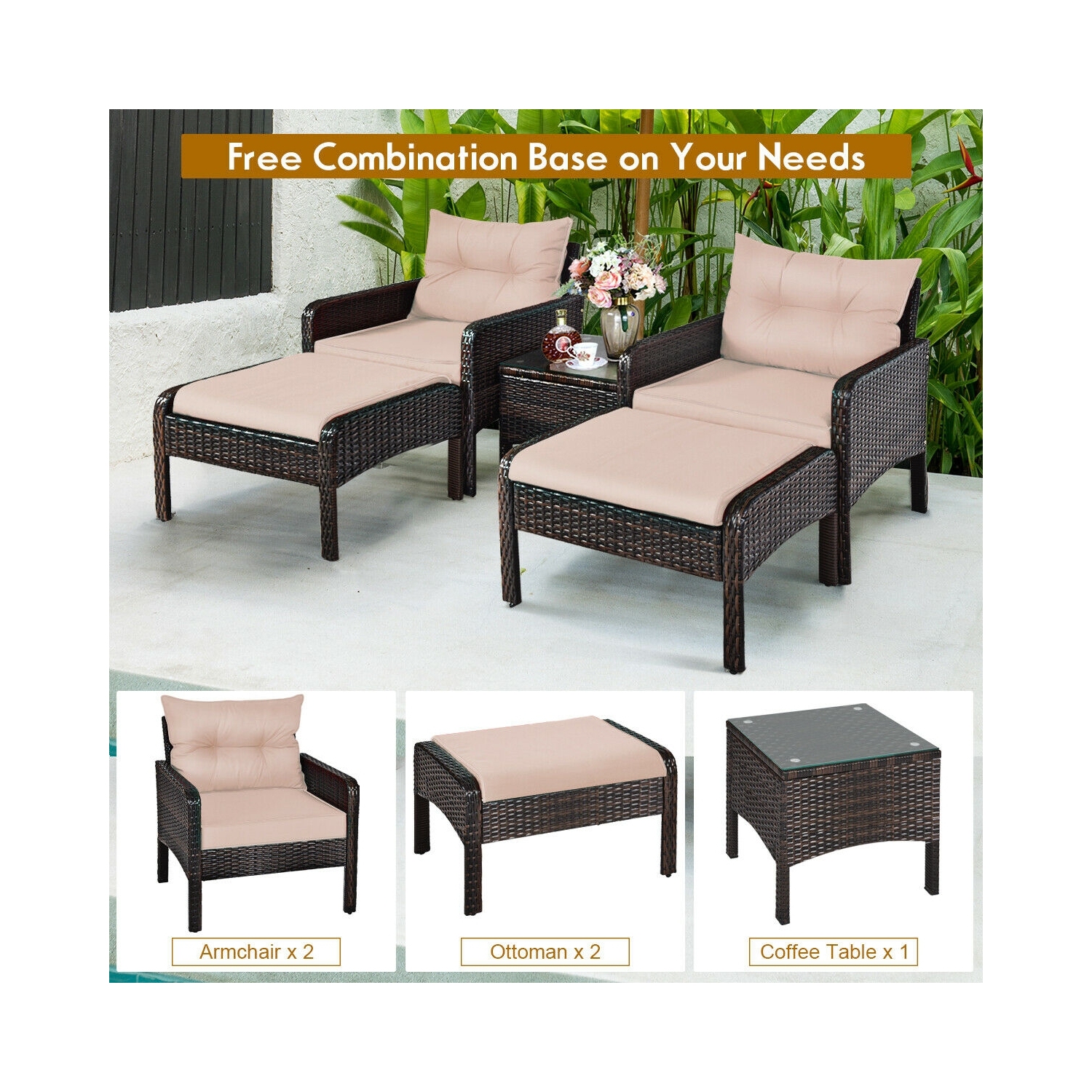 5-Piece Rattan Wicker Patio Sofa Set for Outdoor Use - Stylish and Comfortable