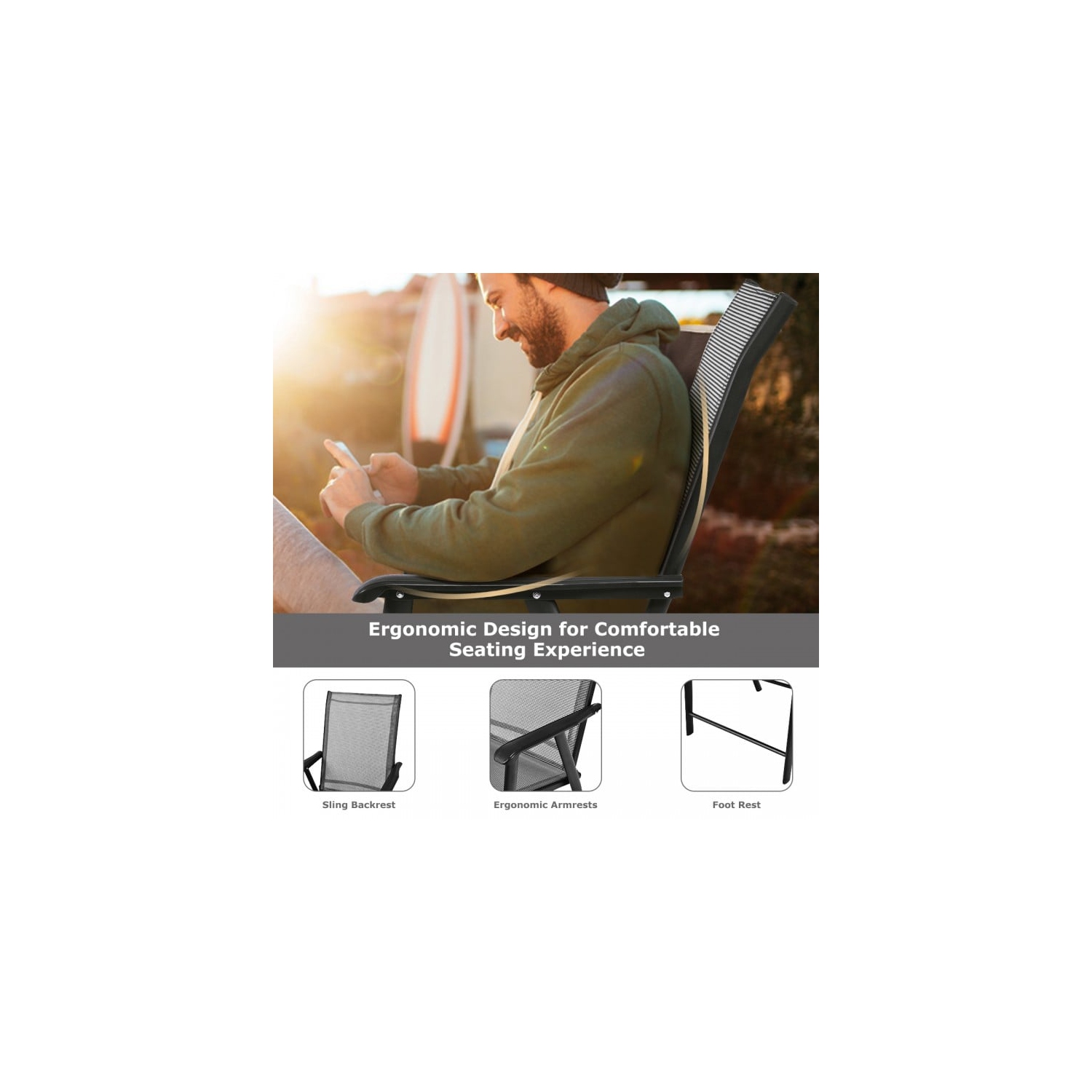 Ensemble de 4 chaises pliantes de patio pour le camping en plein air