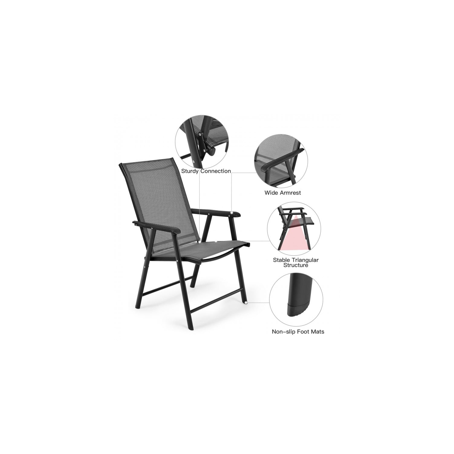 Ensemble de 4 chaises pliantes de patio pour le camping en plein air