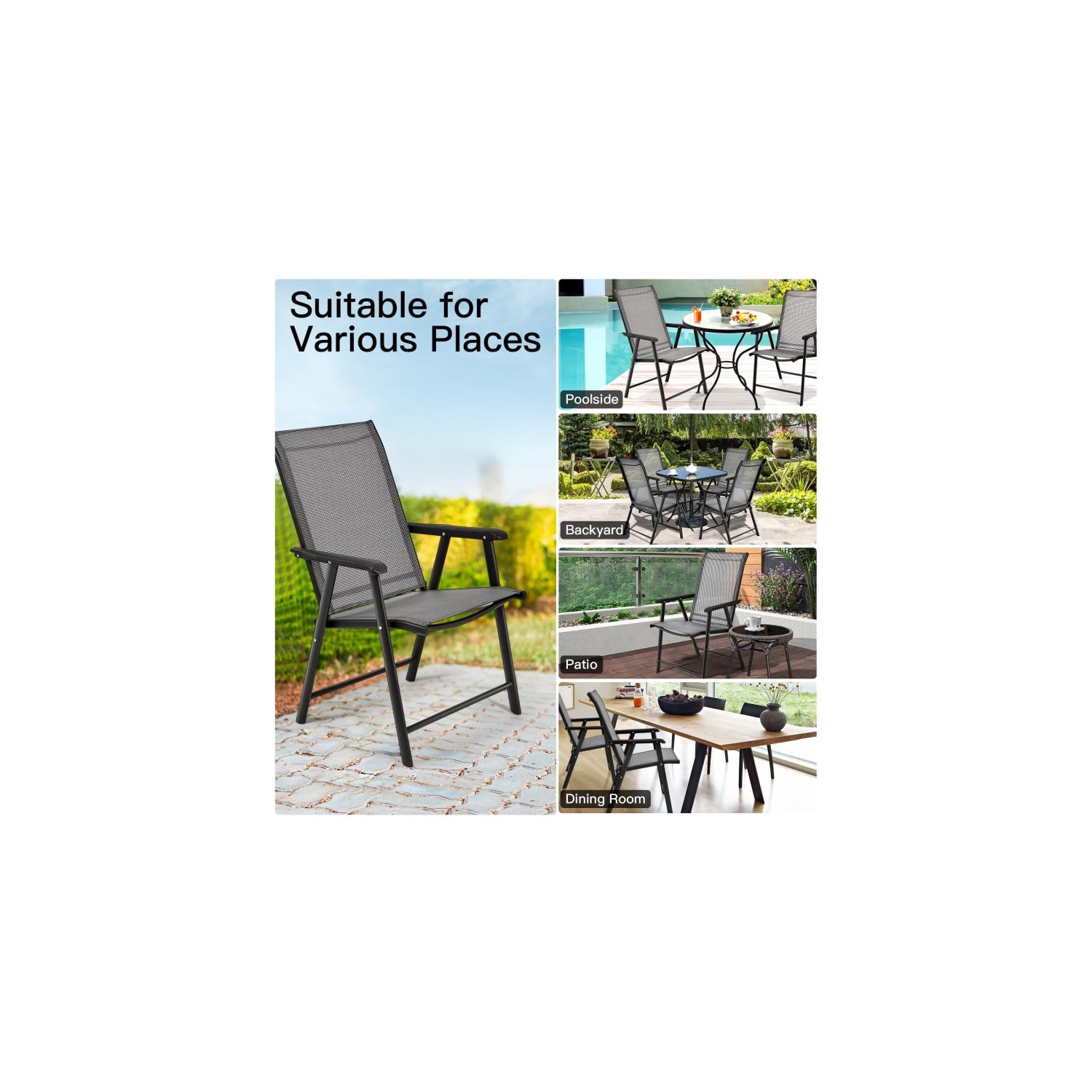 Ensemble de 4 chaises pliantes de patio pour le camping en plein air