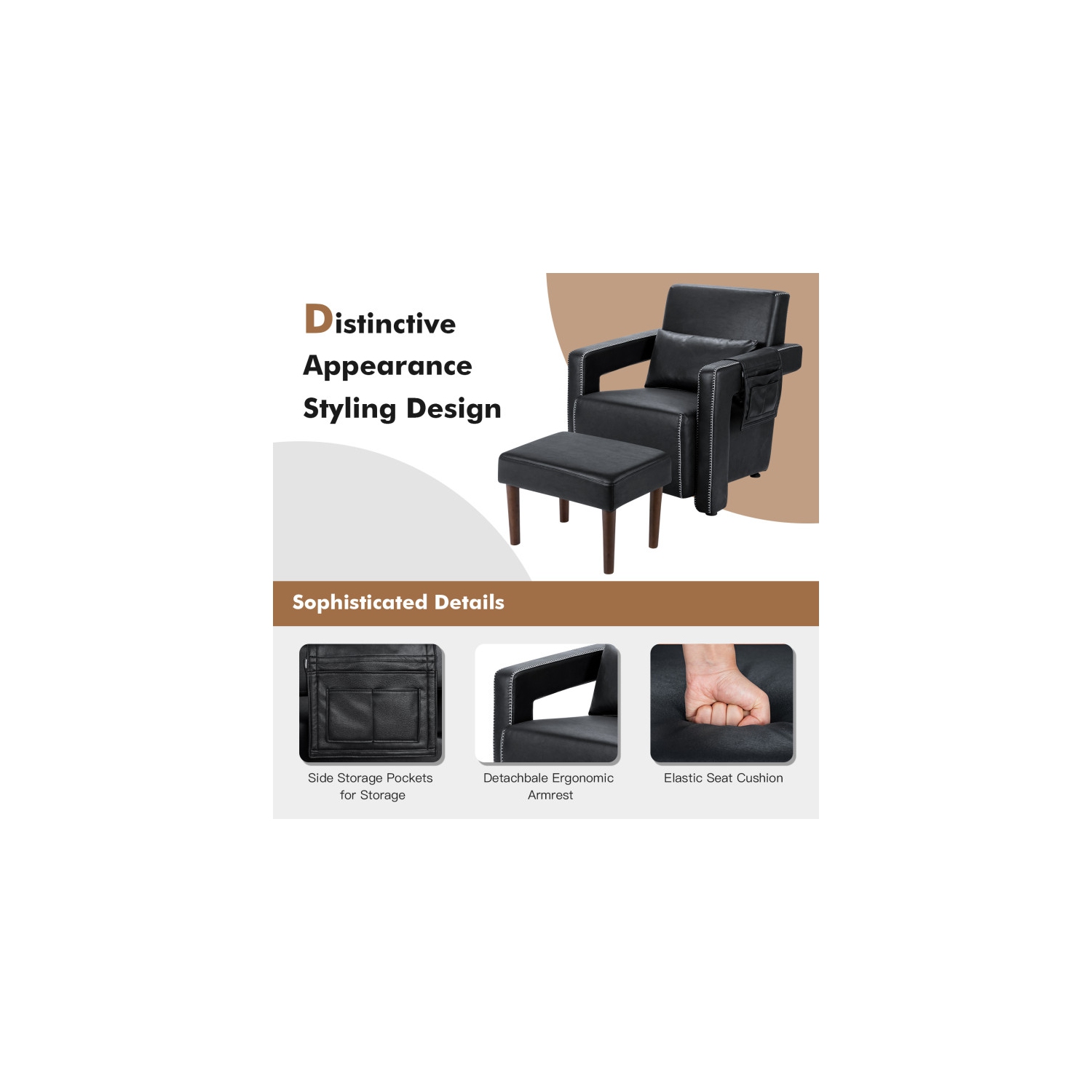 Berber Fleece Upholstered Chair with Ottoman and Back Pillow – Comfy Single Accent Chair for Reading or Relaxing