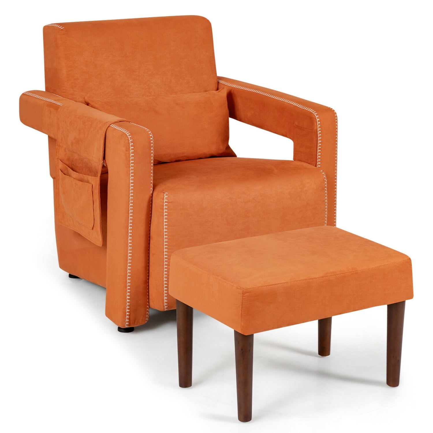 Fauteuil berber à revêtement en molleton avec pouf et coussin de dossier – Fauteuil d'appoint confortable pour lire ou relaxer