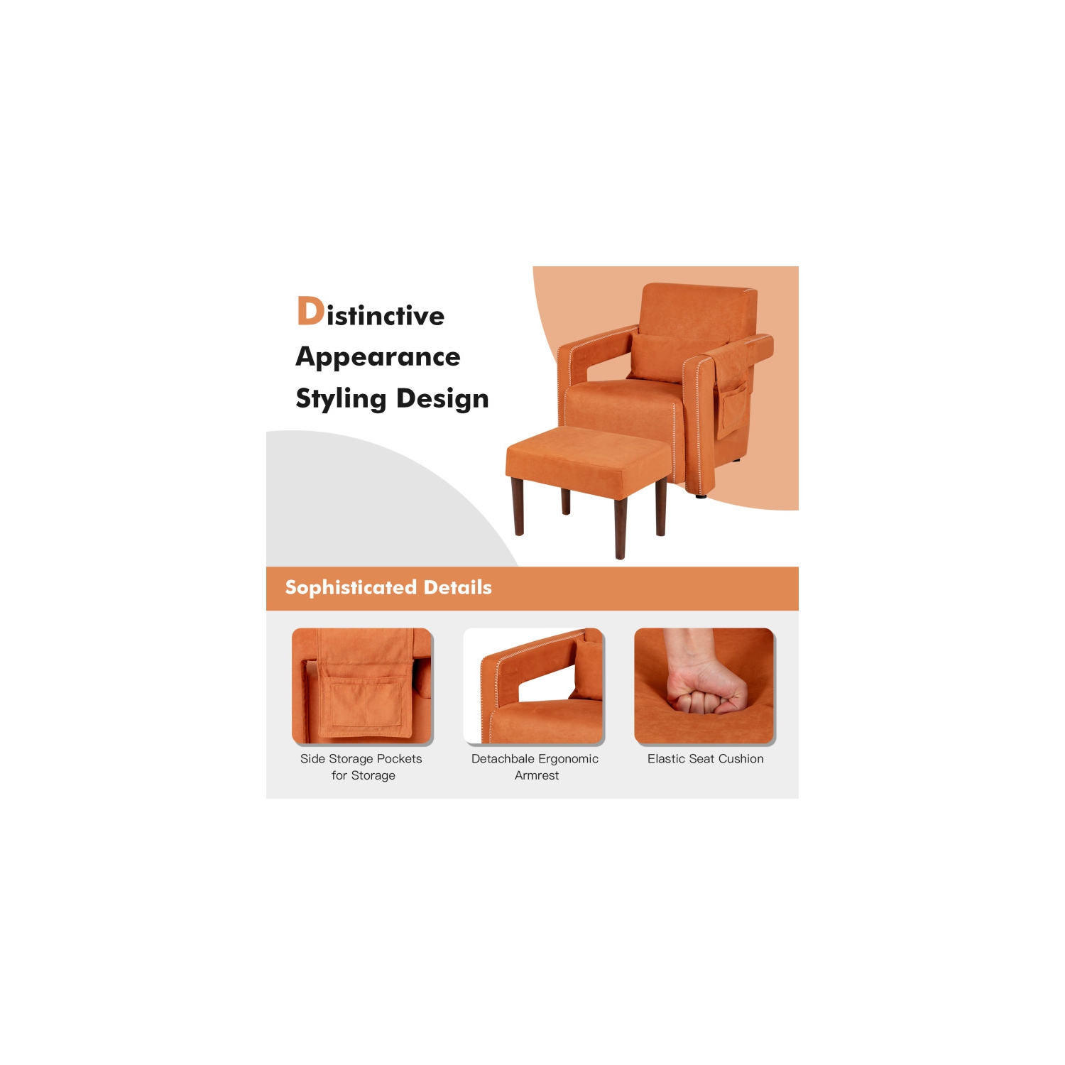 Fauteuil berber à revêtement en molleton avec pouf et coussin de dossier – Fauteuil d'appoint confortable pour lire ou relaxer