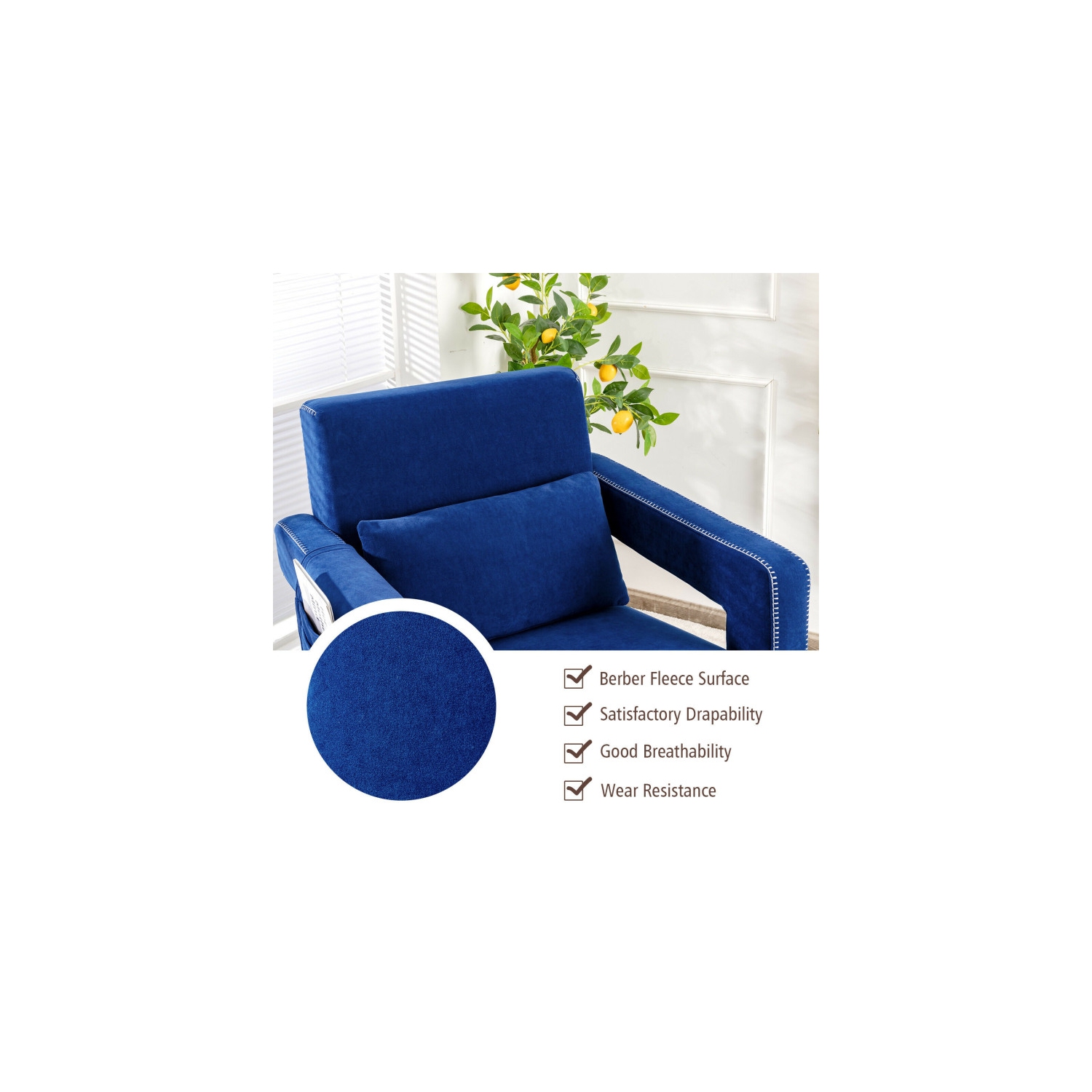 Fauteuil berber à revêtement en molleton avec pouf et coussin de dossier – Fauteuil d'appoint confortable pour lire ou relaxer