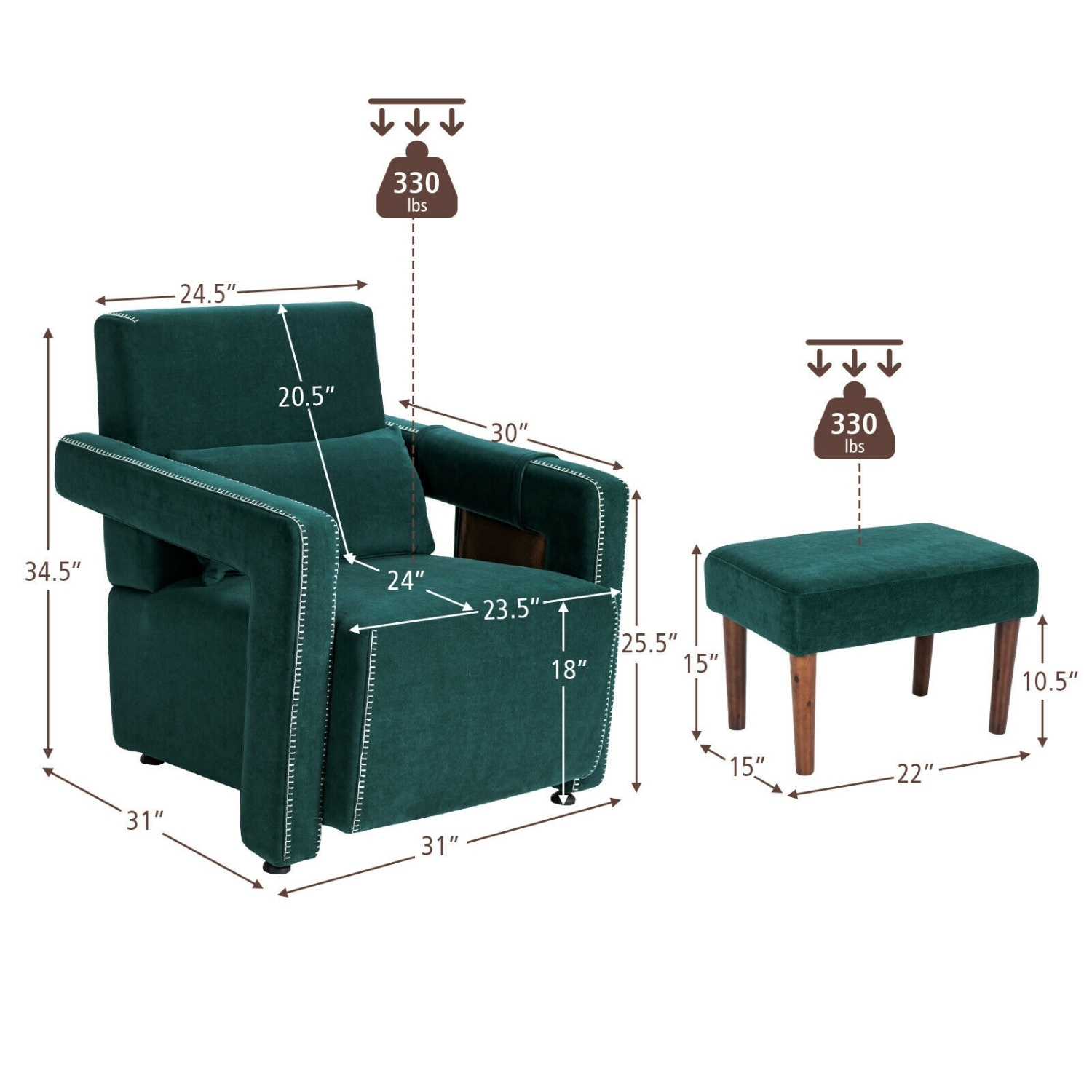 Fauteuil berber à revêtement en molleton avec pouf et coussin de dossier – Fauteuil d'appoint confortable pour lire ou relaxer