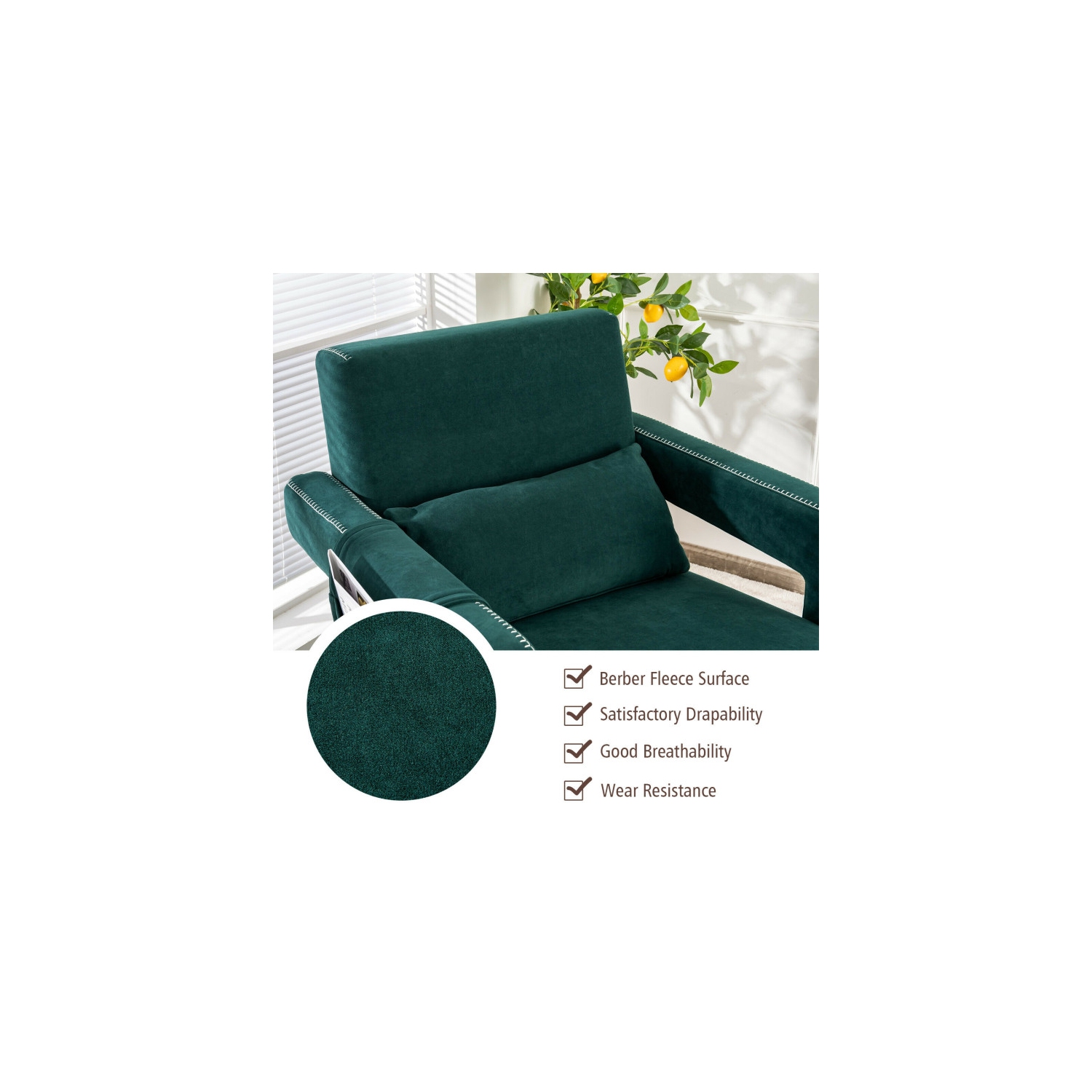 Fauteuil berber à revêtement en molleton avec pouf et coussin de dossier – Fauteuil d'appoint confortable pour lire ou relaxer