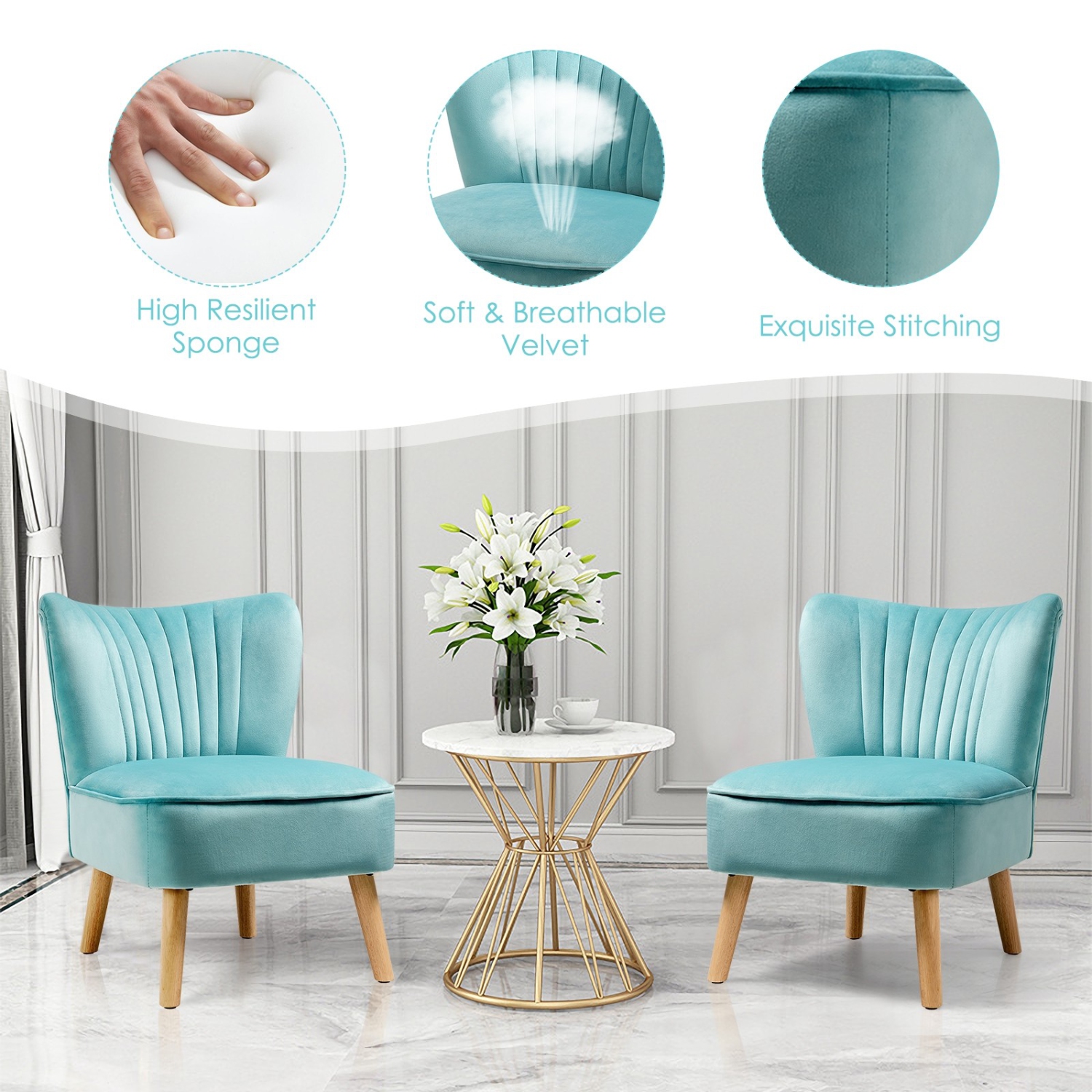 Armless Accent Chair Modern Velvet Leisure Chair-Green