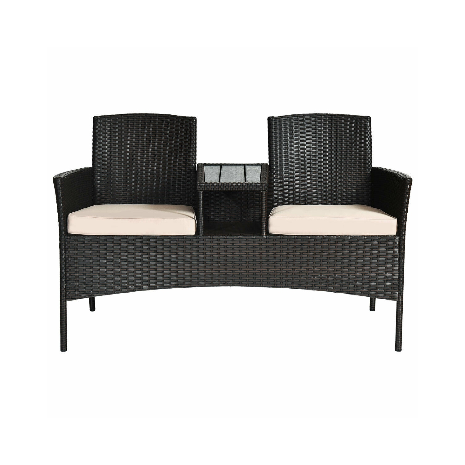 Ensemble de patio moderne avec table basse intégrée et coussins - Beige