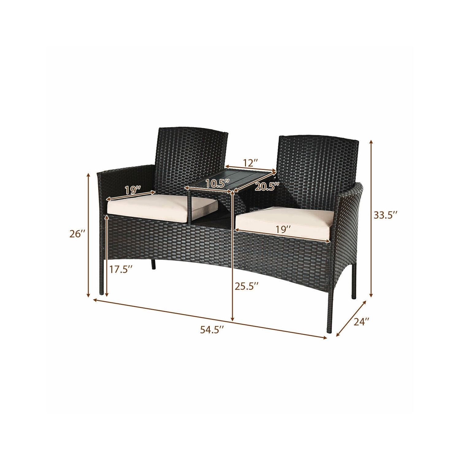 Ensemble de patio moderne avec table basse intégrée et coussins - Beige