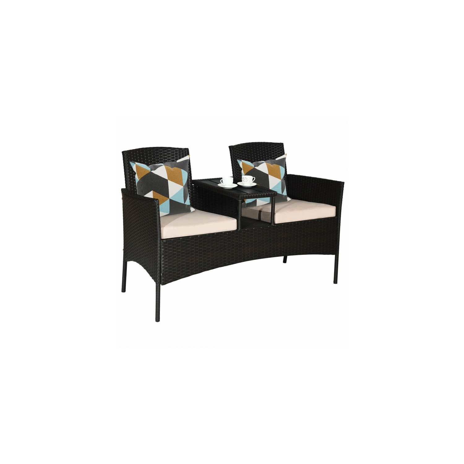 Ensemble de patio moderne avec table basse intégrée et coussins - Beige