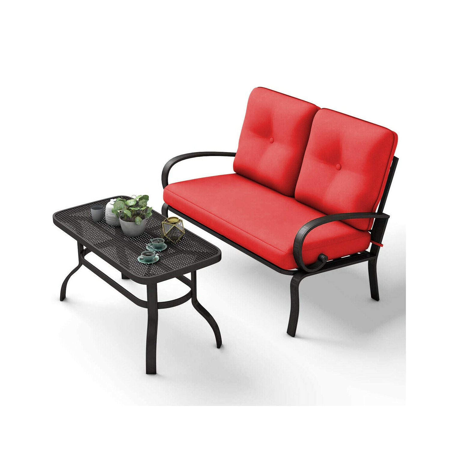 Ensemble de meubles de patio 2 pièces – Sièges rembourrés d'extérieur avec table basse pour le jardin ou le balcon