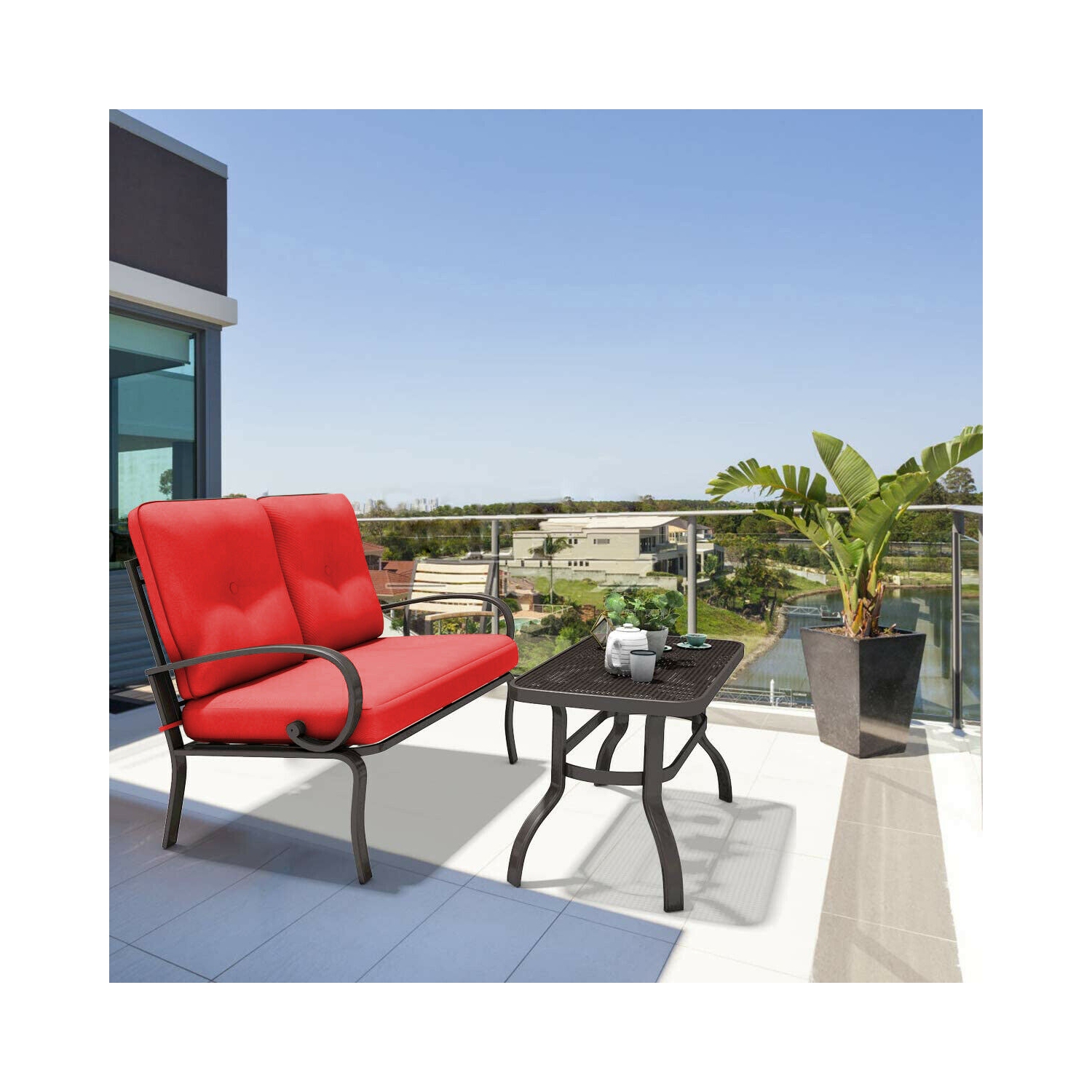 Ensemble de meubles de patio 2 pièces – Sièges rembourrés d'extérieur avec table basse pour le jardin ou le balcon