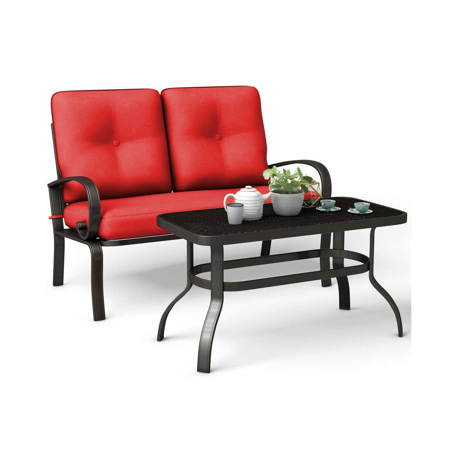 Ensemble de meubles de patio 2 pièces – Sièges rembourrés d'extérieur avec table basse pour le jardin ou le balcon