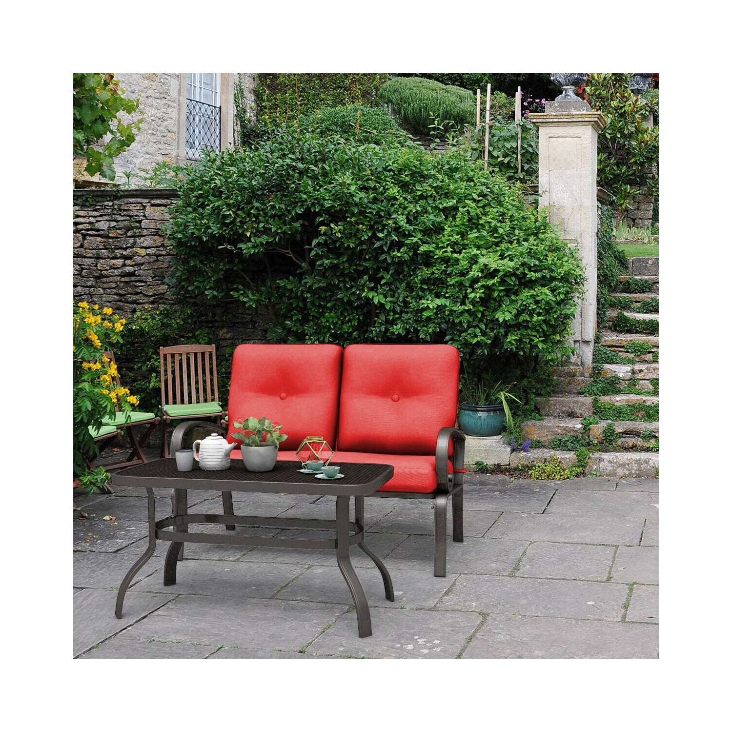Ensemble de meubles de patio 2 pièces – Sièges rembourrés d'extérieur avec table basse pour le jardin ou le balcon