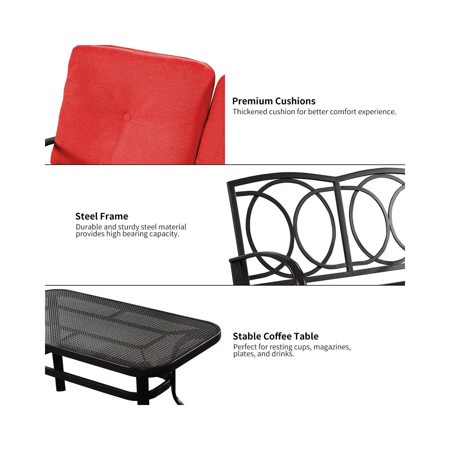 Ensemble de meubles de patio 2 pièces – Sièges rembourrés d'extérieur avec table basse pour le jardin ou le balcon