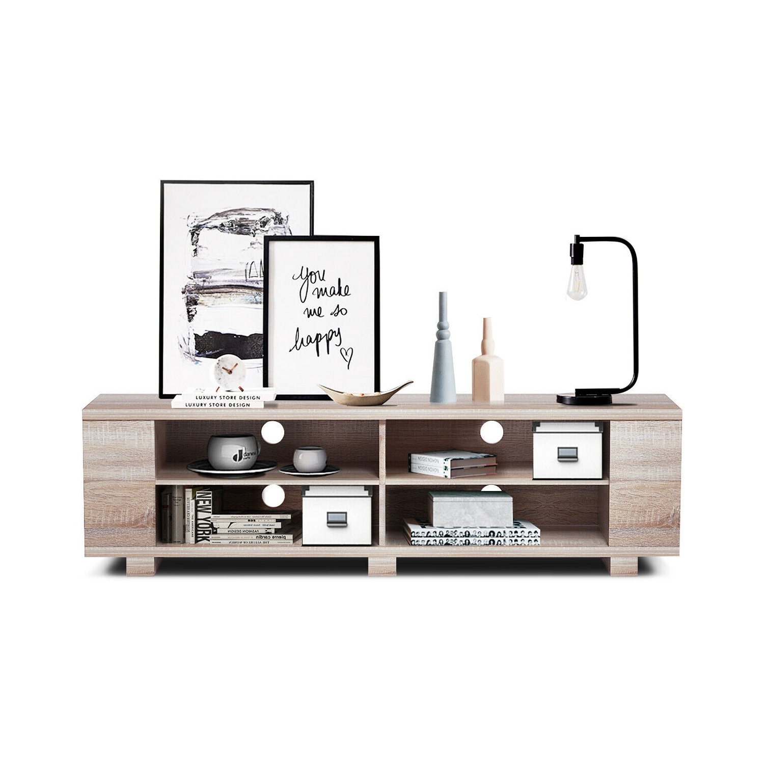 Meuble de rangement multimédia en bois pour téléviseur de 59 po - Chêne