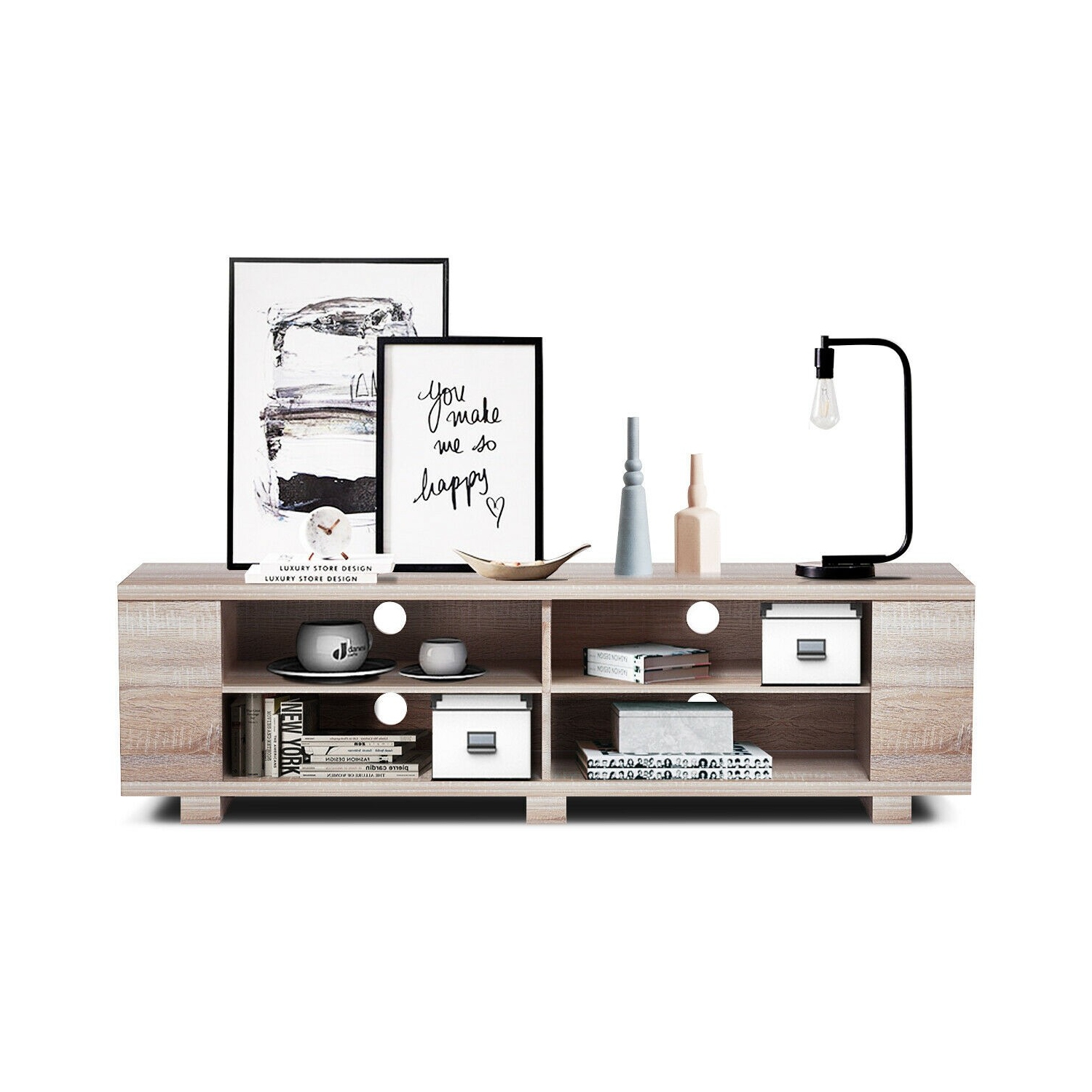 Meuble de rangement multimédia en bois pour téléviseur de 59 po - Chêne