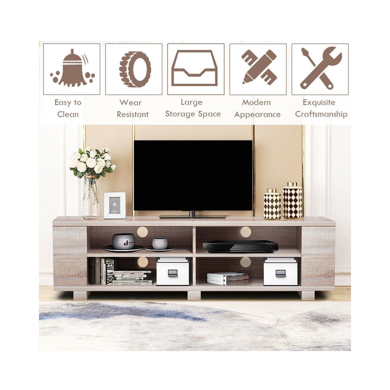 Meuble de rangement multimédia en bois pour téléviseur de 59 po - Chêne