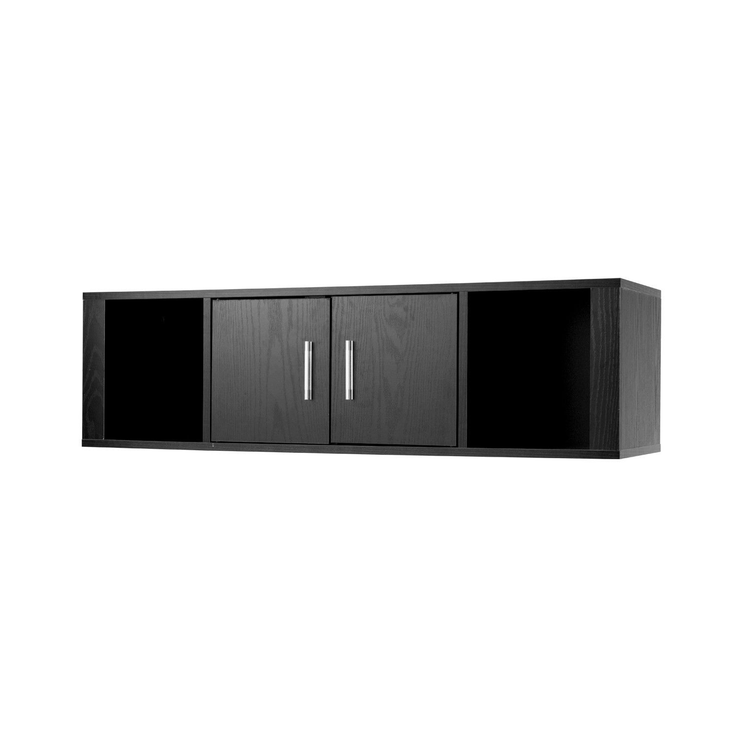 Wall-Mounted Floating Desk Hutch with 2 Doors and Shelves for Workspace Organization