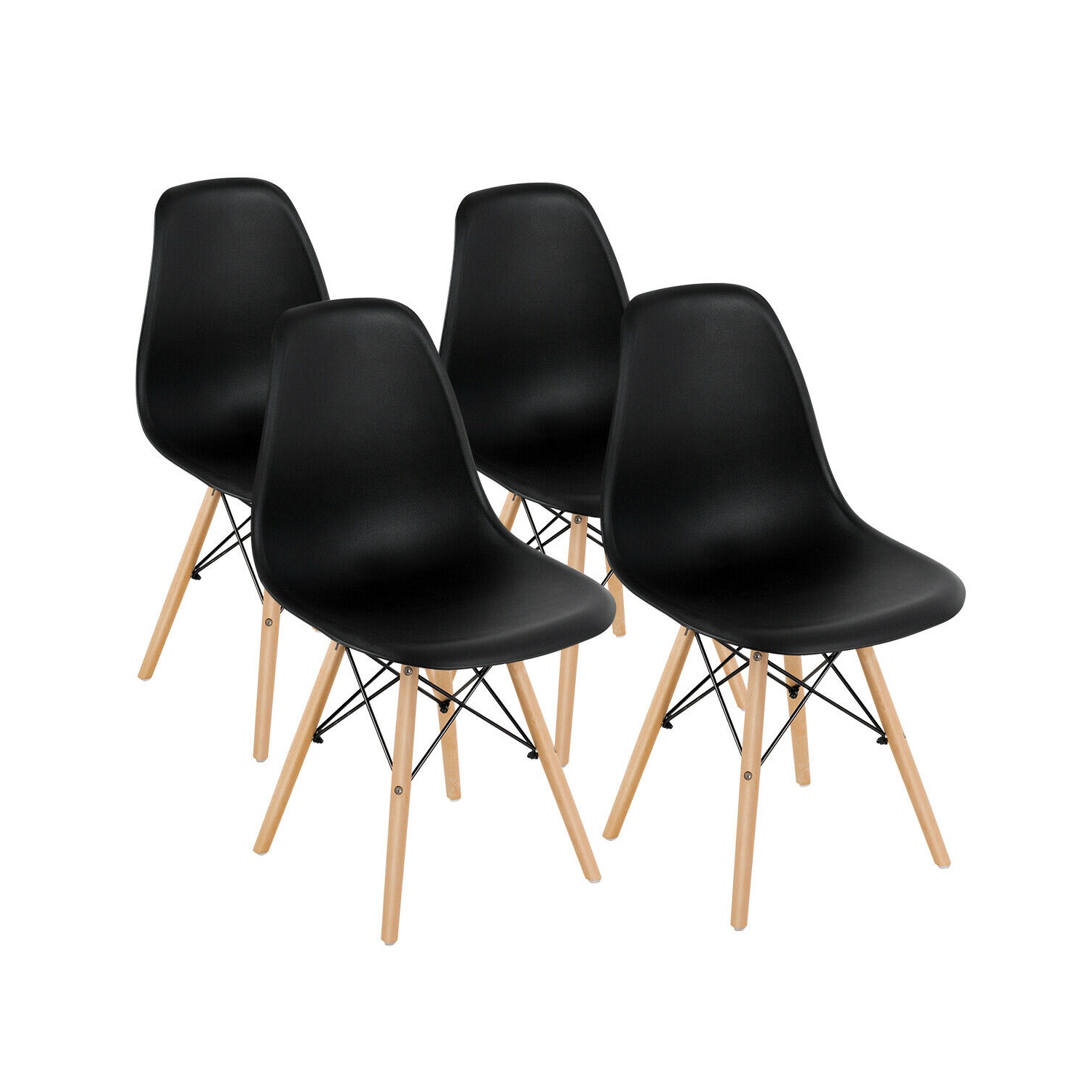 Ensemble de 4 chaises de salle à manger modernes avec pattes en bois, sans accoudoirs pour la cuisine ou la salle à manger