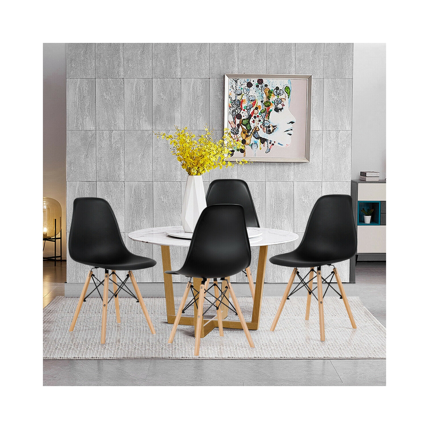 Ensemble de 4 chaises de salle à manger modernes avec pattes en bois, sans accoudoirs pour la cuisine ou la salle à manger