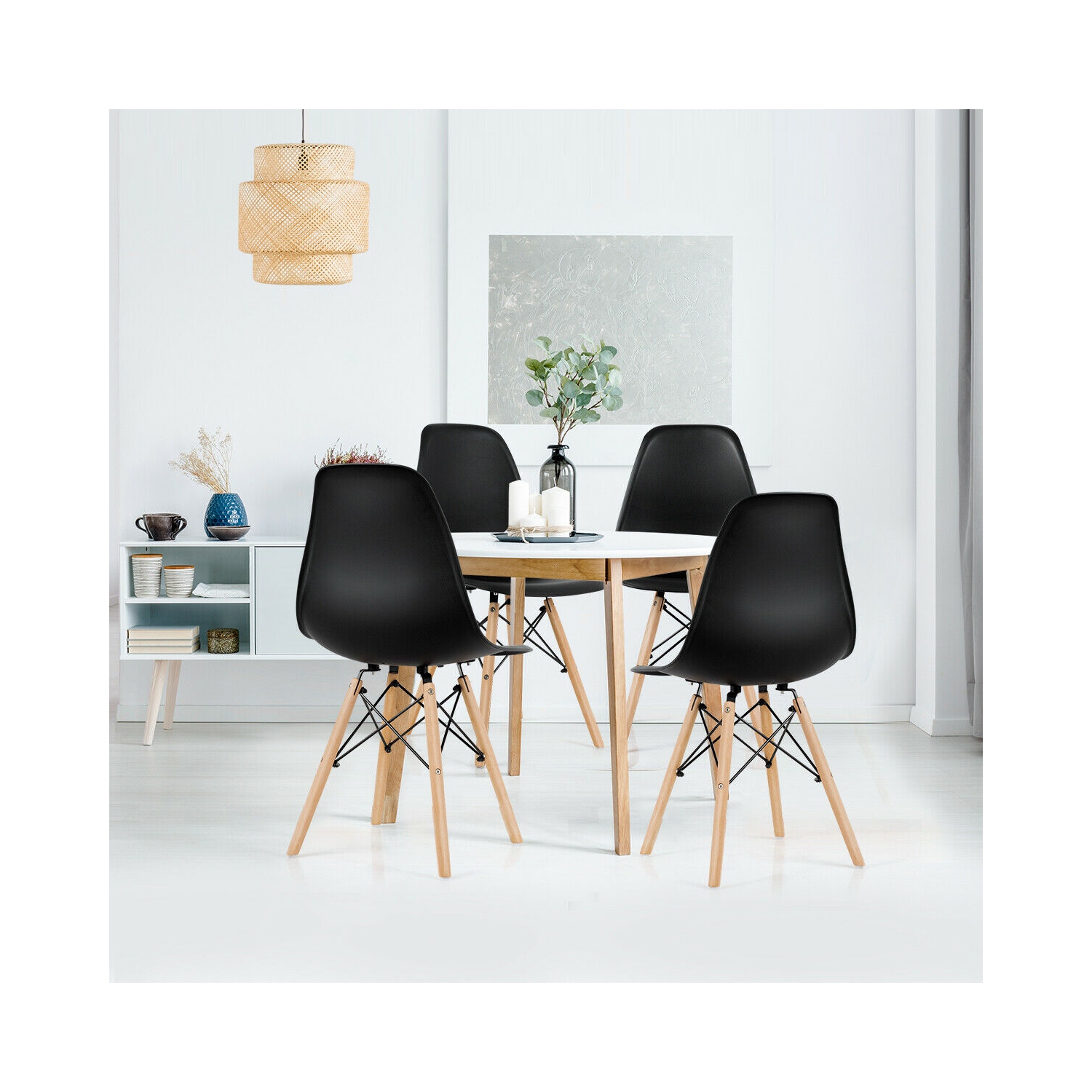 Ensemble de 4 chaises de salle à manger modernes avec pattes en bois, sans accoudoirs pour la cuisine ou la salle à manger